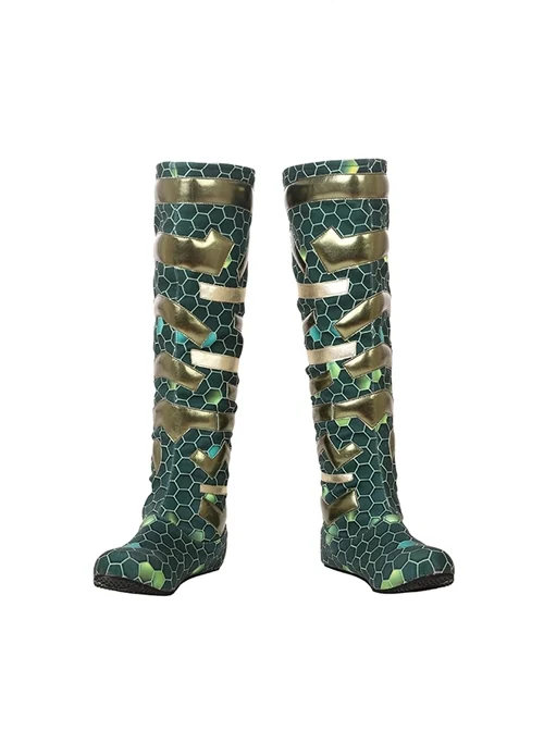Aquaman Mera Green Scale Print Battle Suit Halloween Cosplay Accessories Green Boots