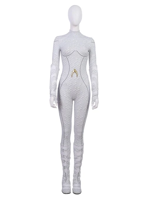 Aquaman Queen Atlanna White Battle Suit Halloween Cosplay Costume Full Set