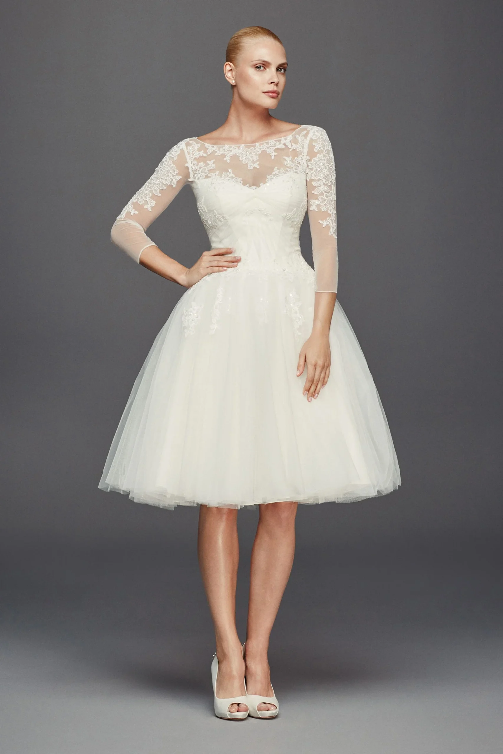 As-Is 3/4 Sleeve Short Wedding Dress