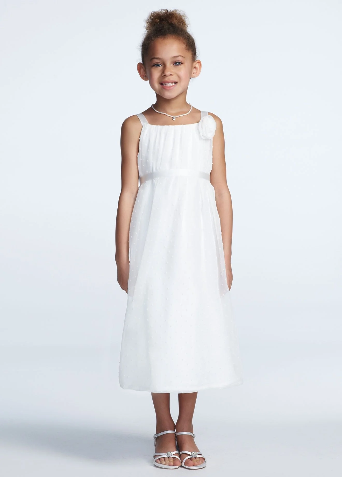 As-Is All Over Dot Chiffon Dress with 3D Flower