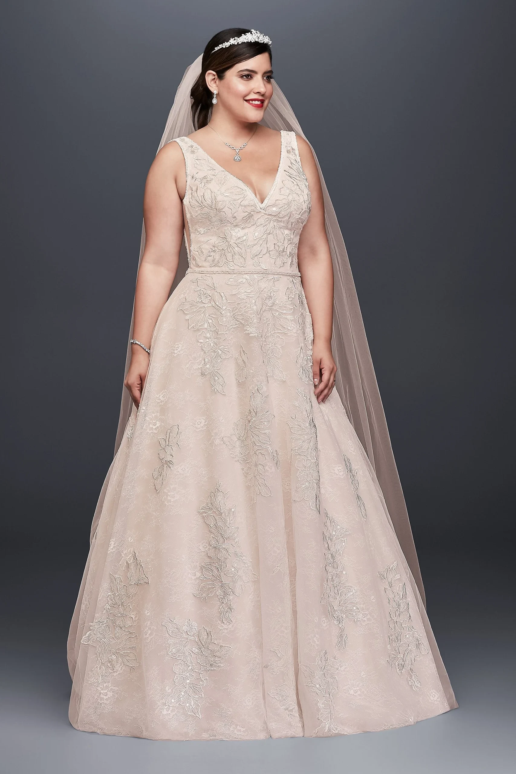 As-Is Appliqued Tulle-Over-Lace Wedding Dress