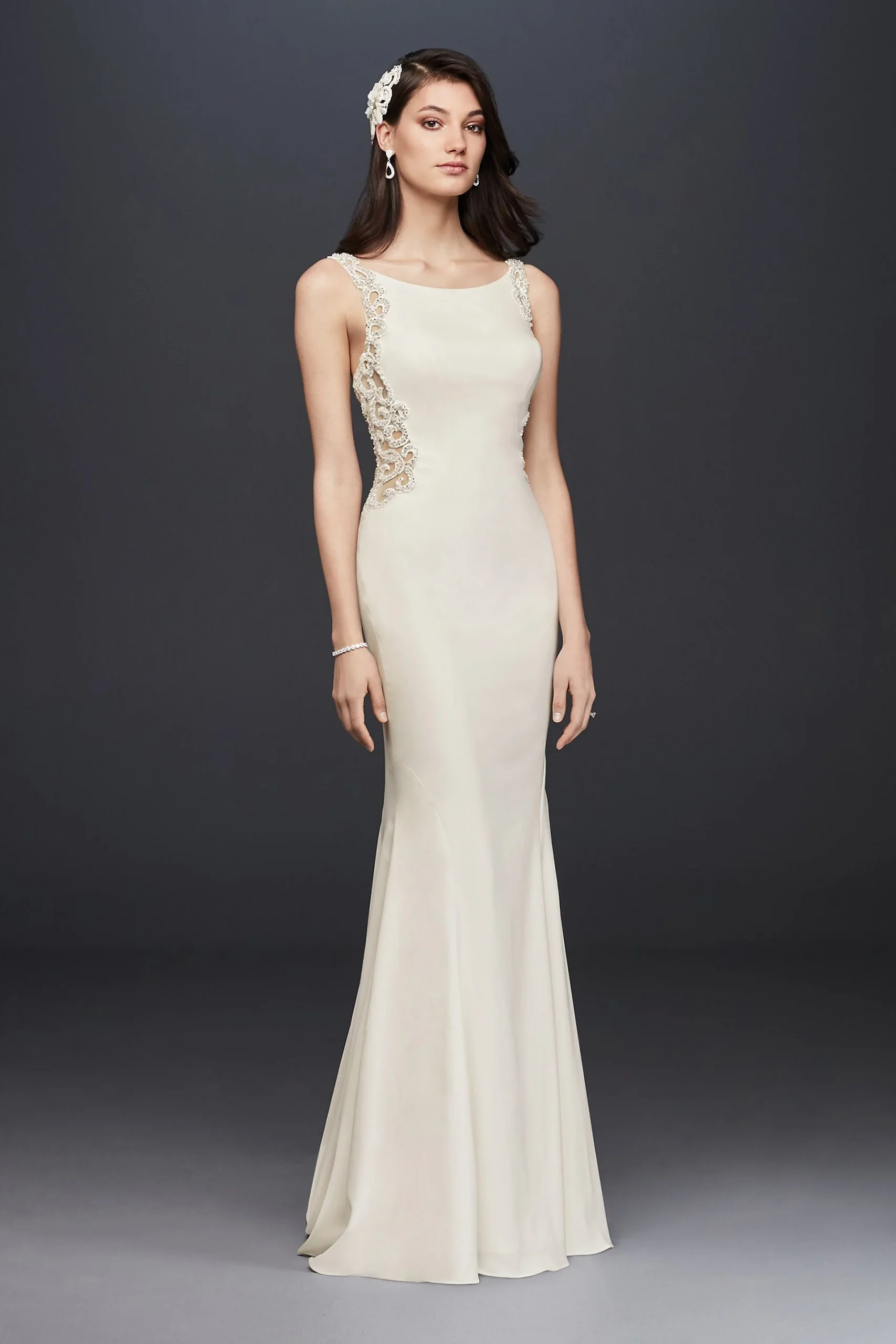 As-Is Beaded Illusion and Crepe Sheath Dress