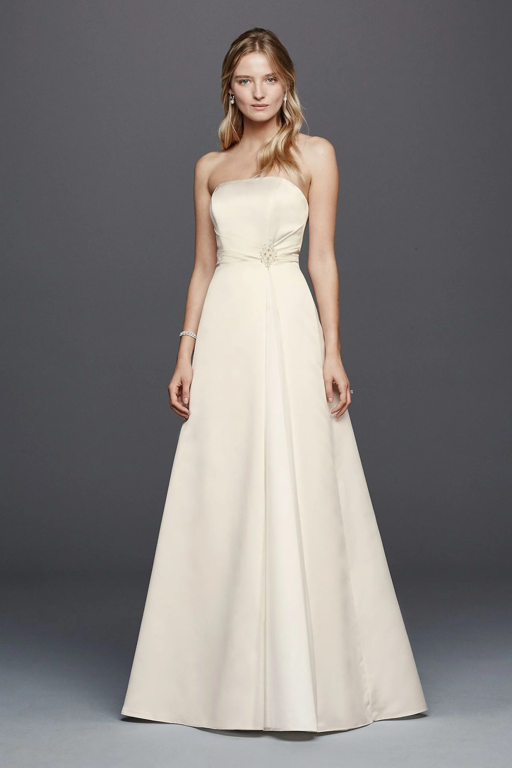 As-Is Beaded Satin Wedding Dress with Brooch