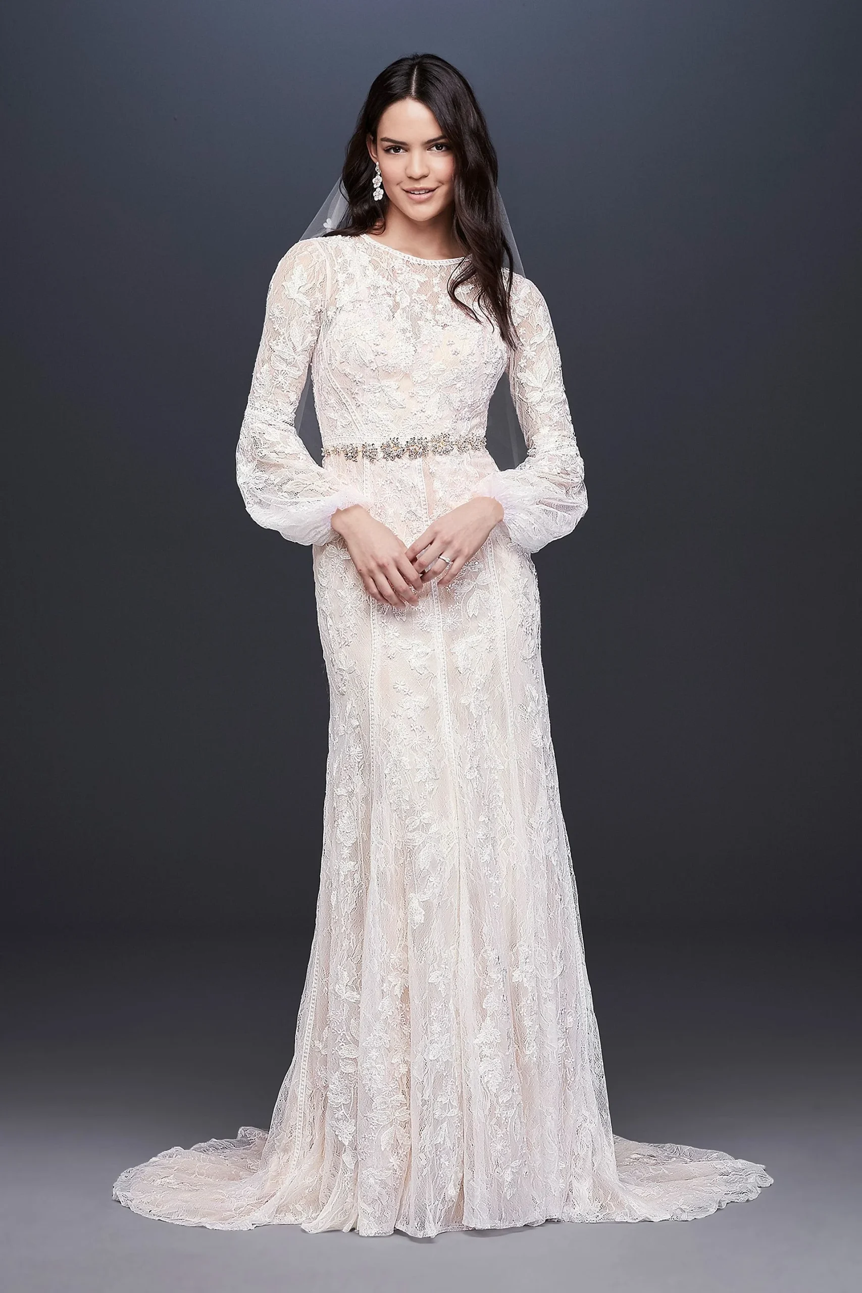 As-Is Bishop Sleeve Lace Sheath Wedding Dress