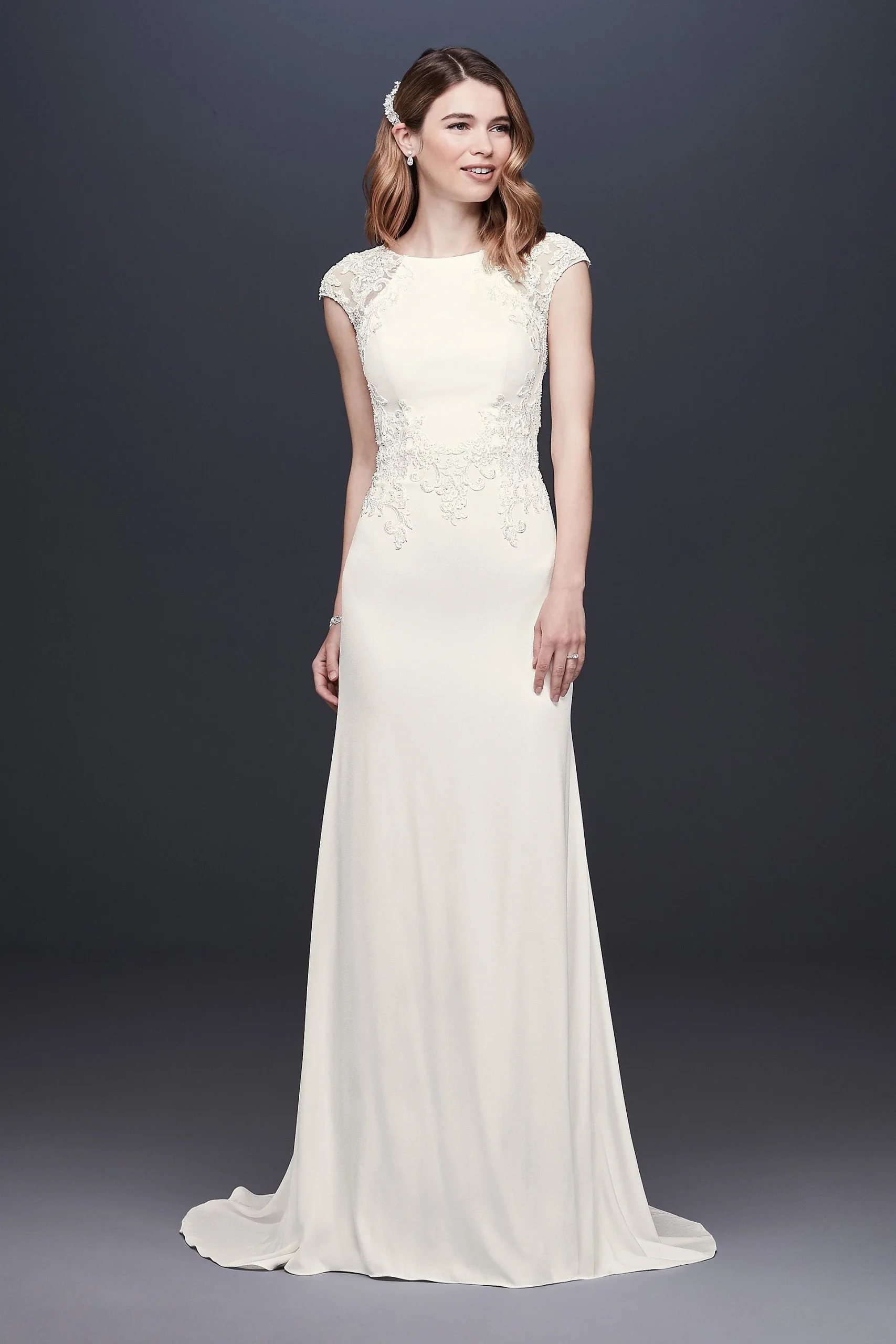 As-Is Cap Sleeve Crepe Sheath Wedding Dress