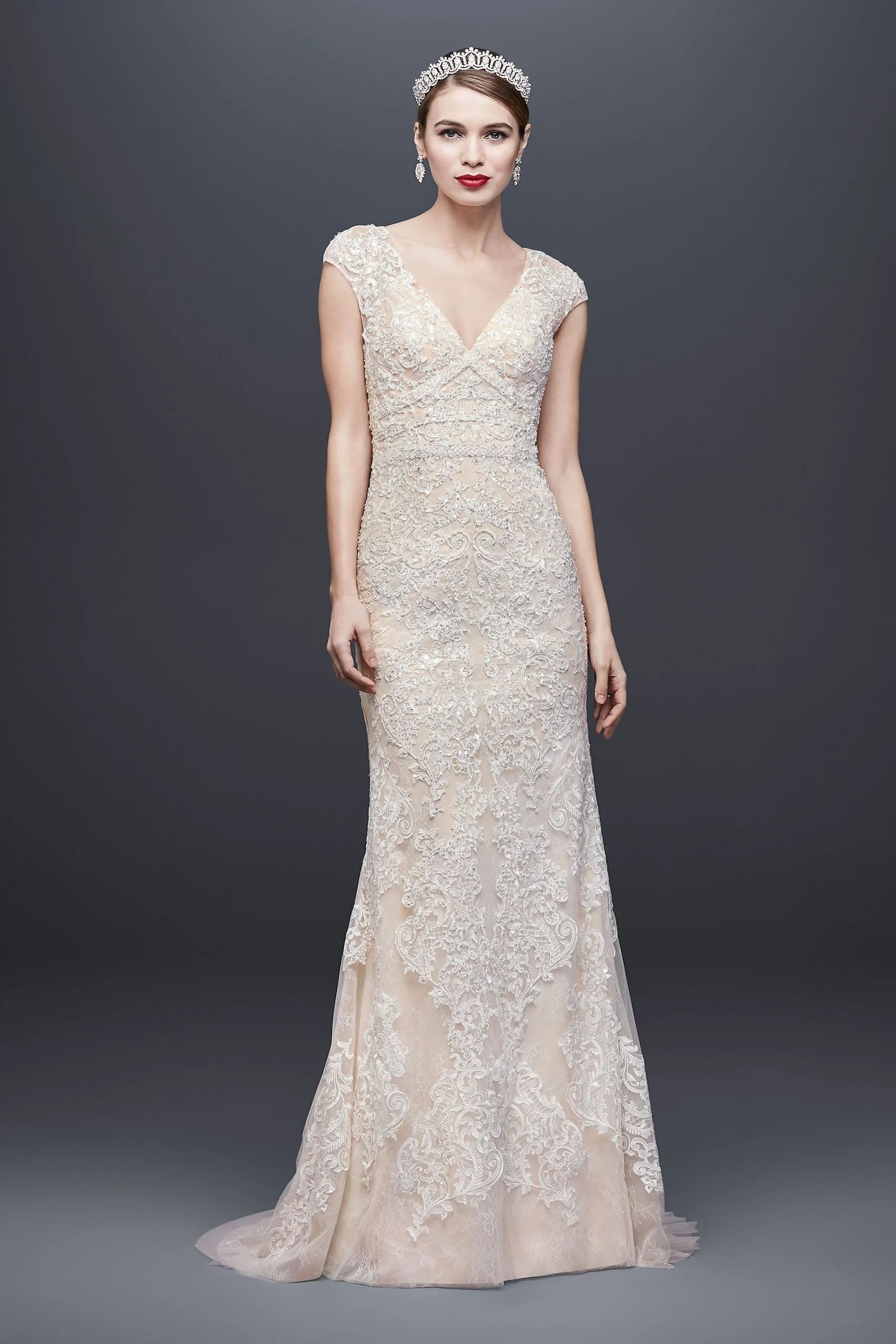 As-Is Cap Sleeve Plunging V-Neck Wedding Dress
