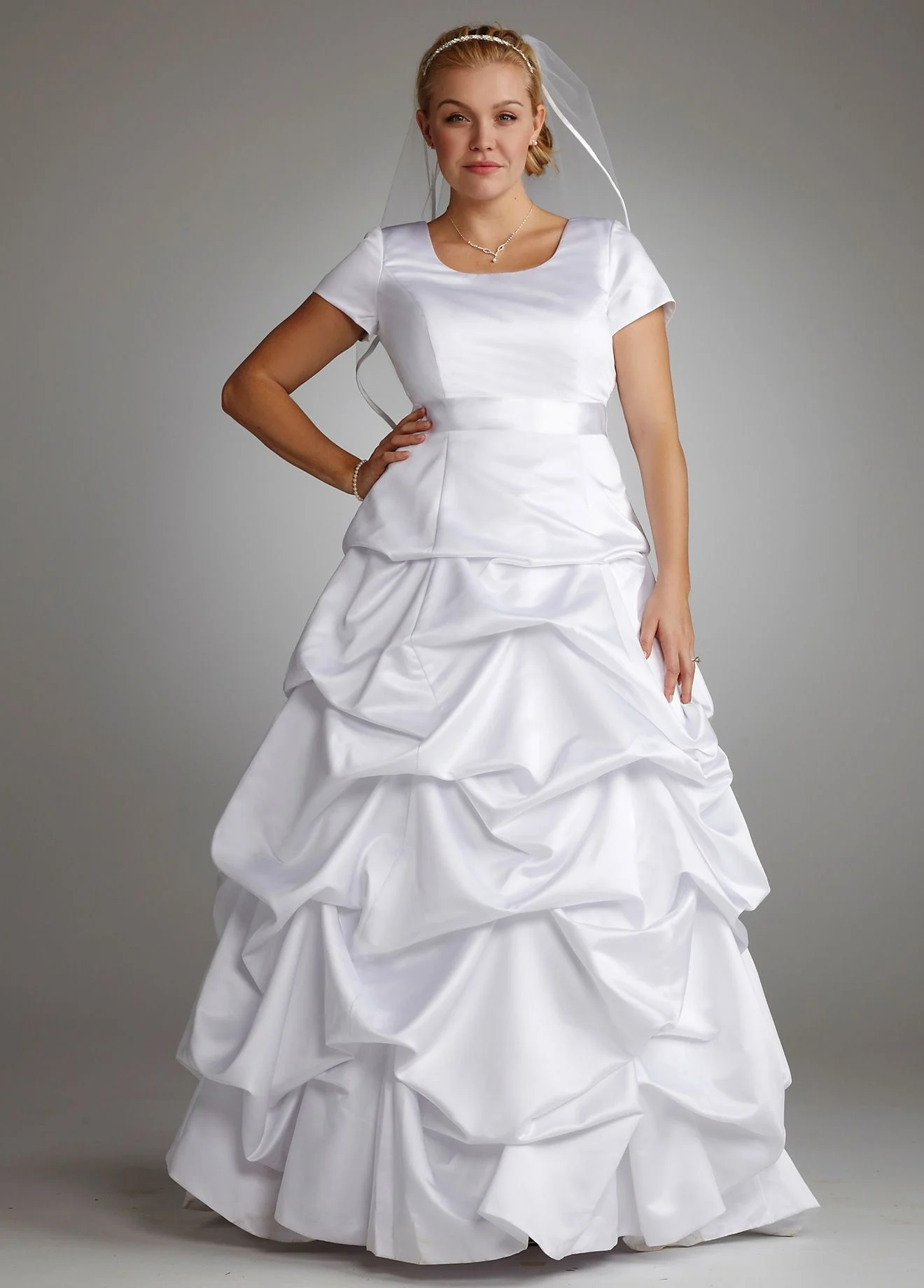 As-Is Cap Sleeve Satin Pick Up Ball Gown