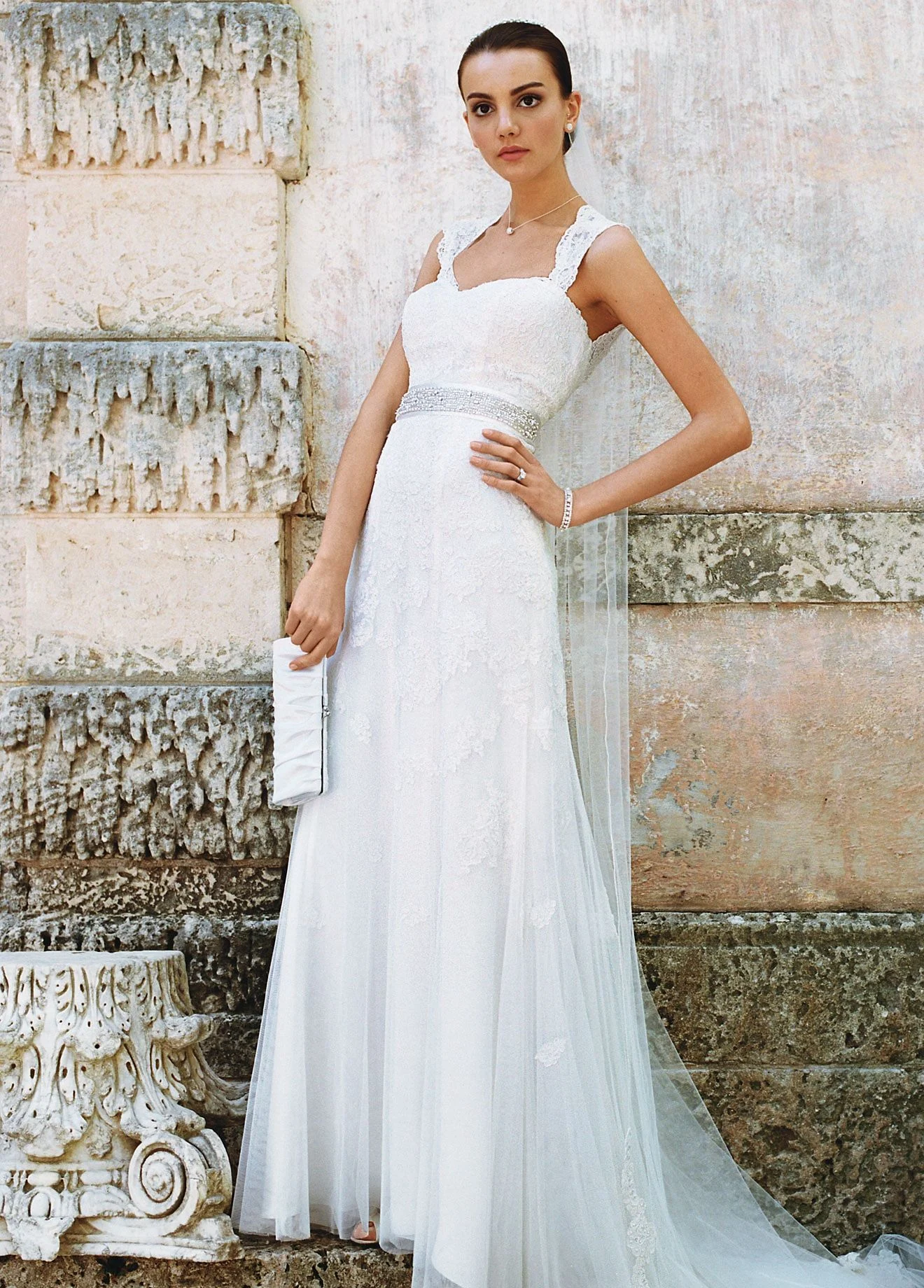 As-Is Cap-Sleeve Slim Gown with Keyhole Back