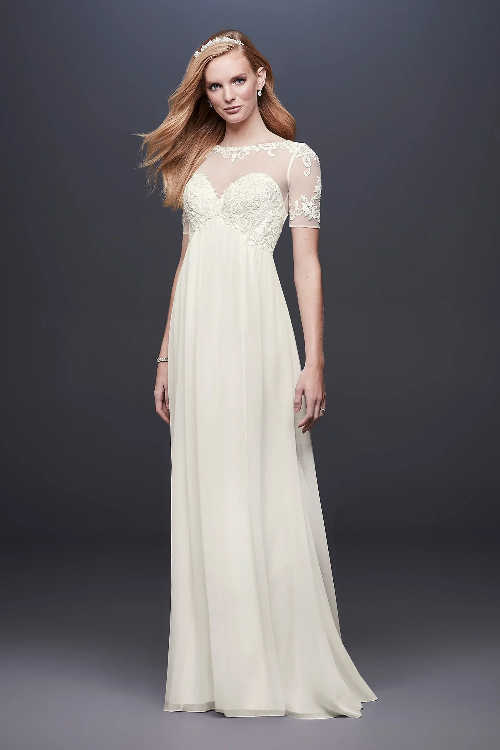 As-Is Chiffon Wedding Dress with Lace Sleeves