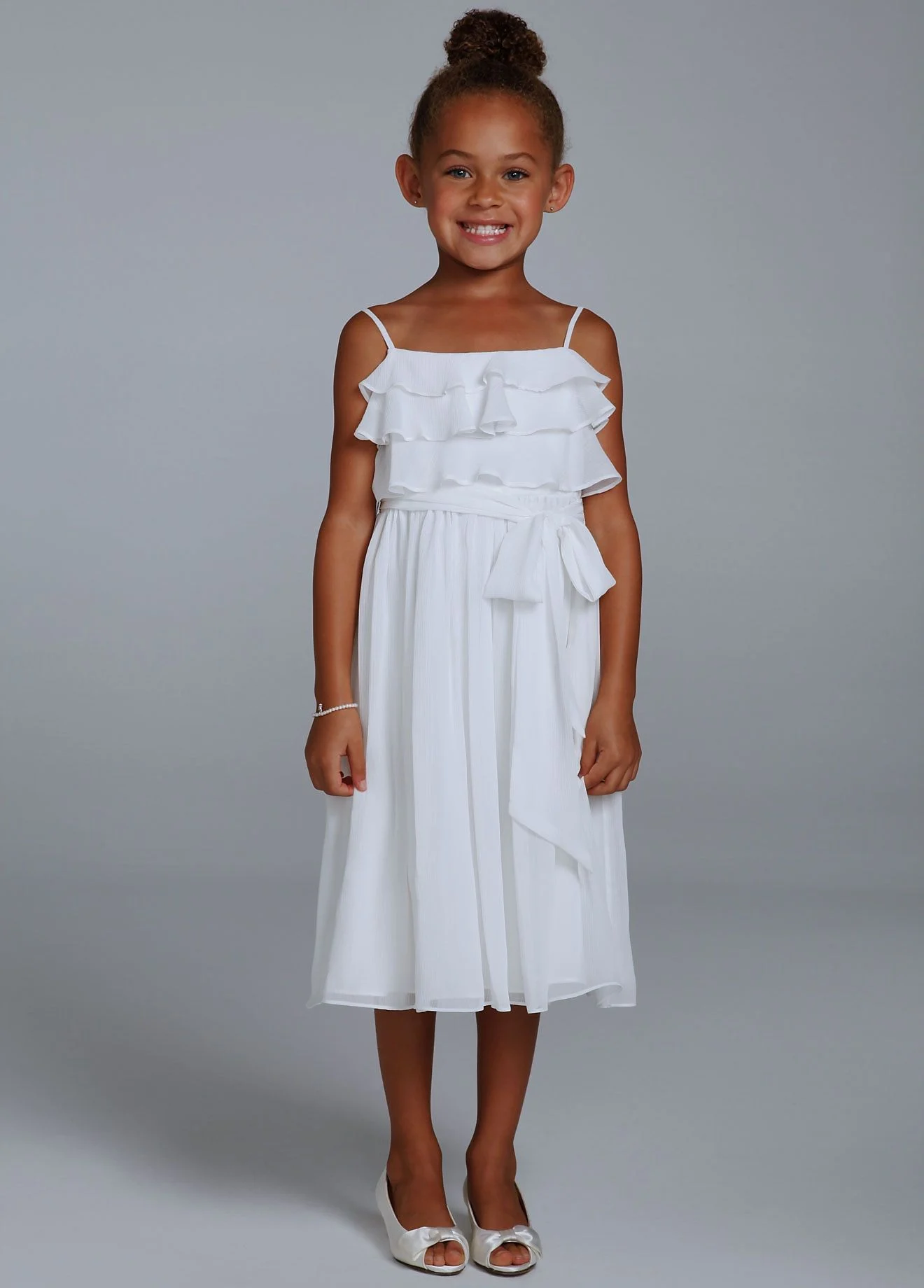 As-Is Crinkle Chiffon Tea Length Flower Girl Gown