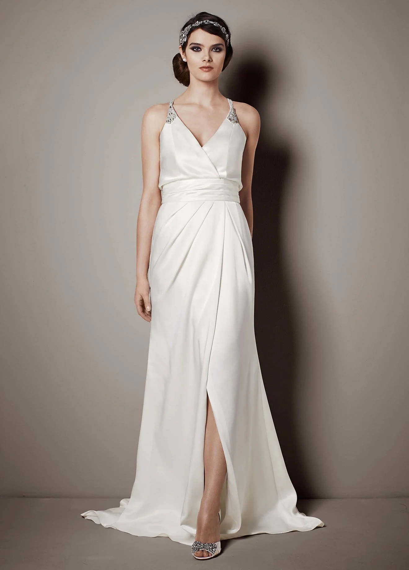 As-Is Double Faced Satin Gown Front Slit Detail