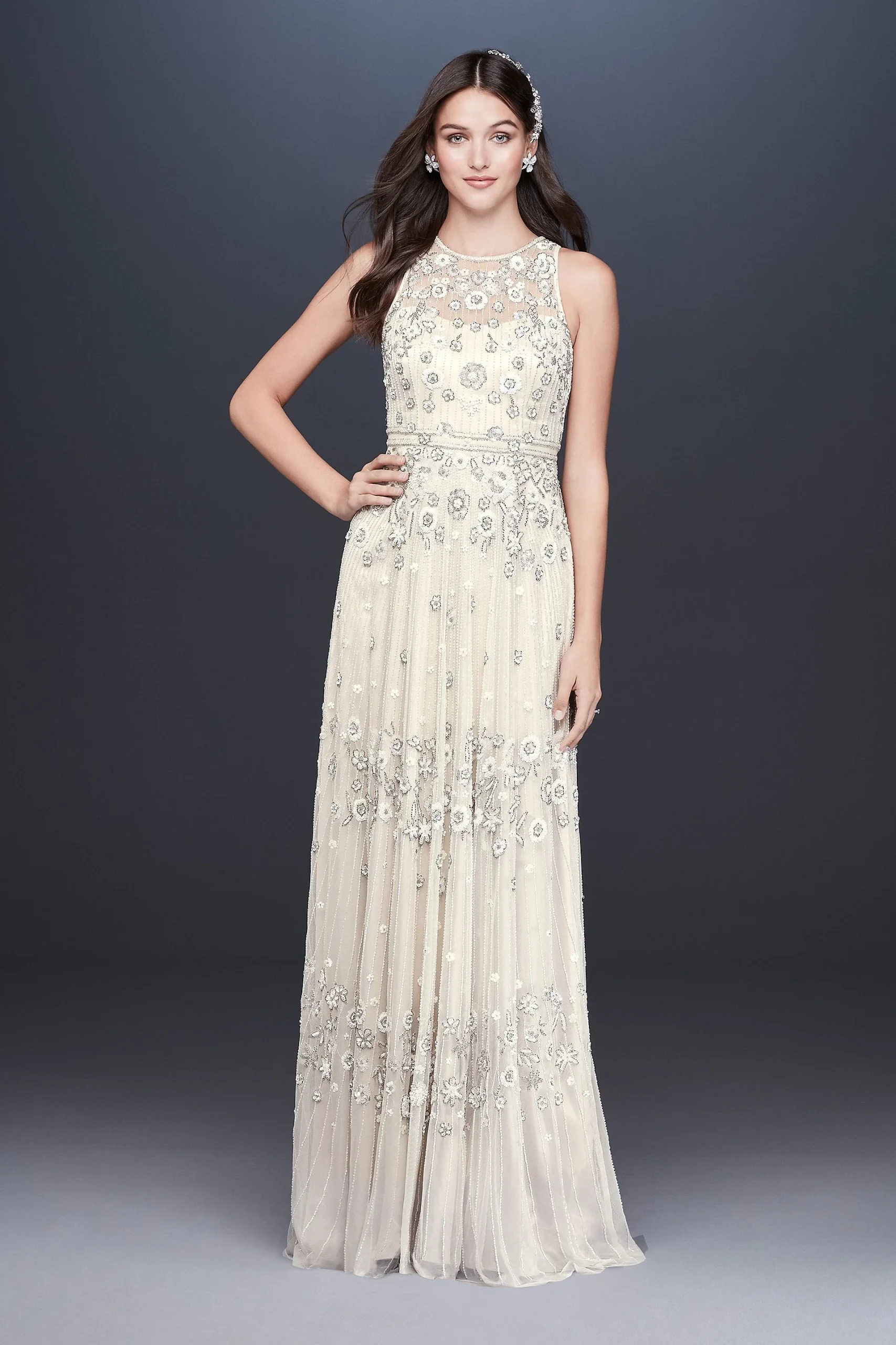 As-Is Floral Beaded Tulle Sheath Wedding Dress