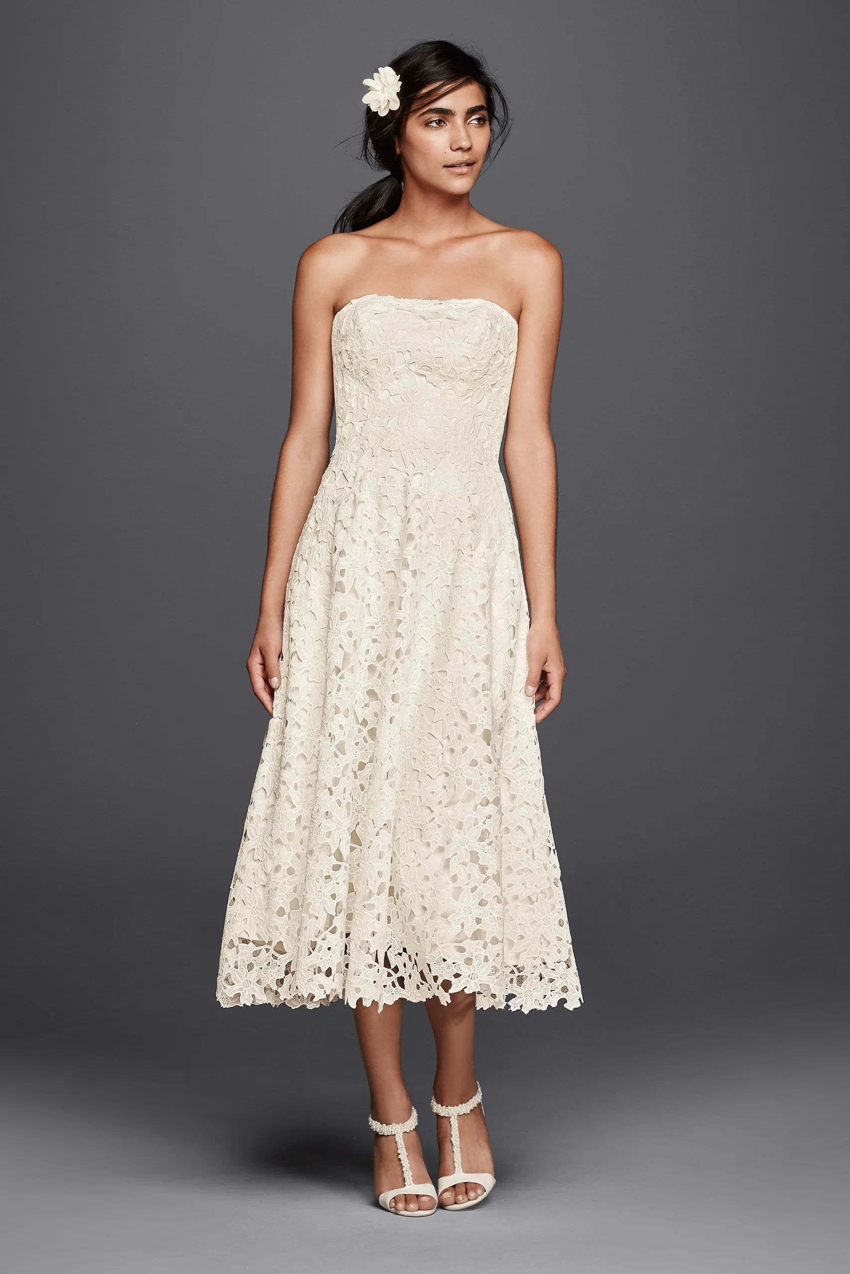 As-Is Floral Cutout Lace Tea Length Wedding Dress