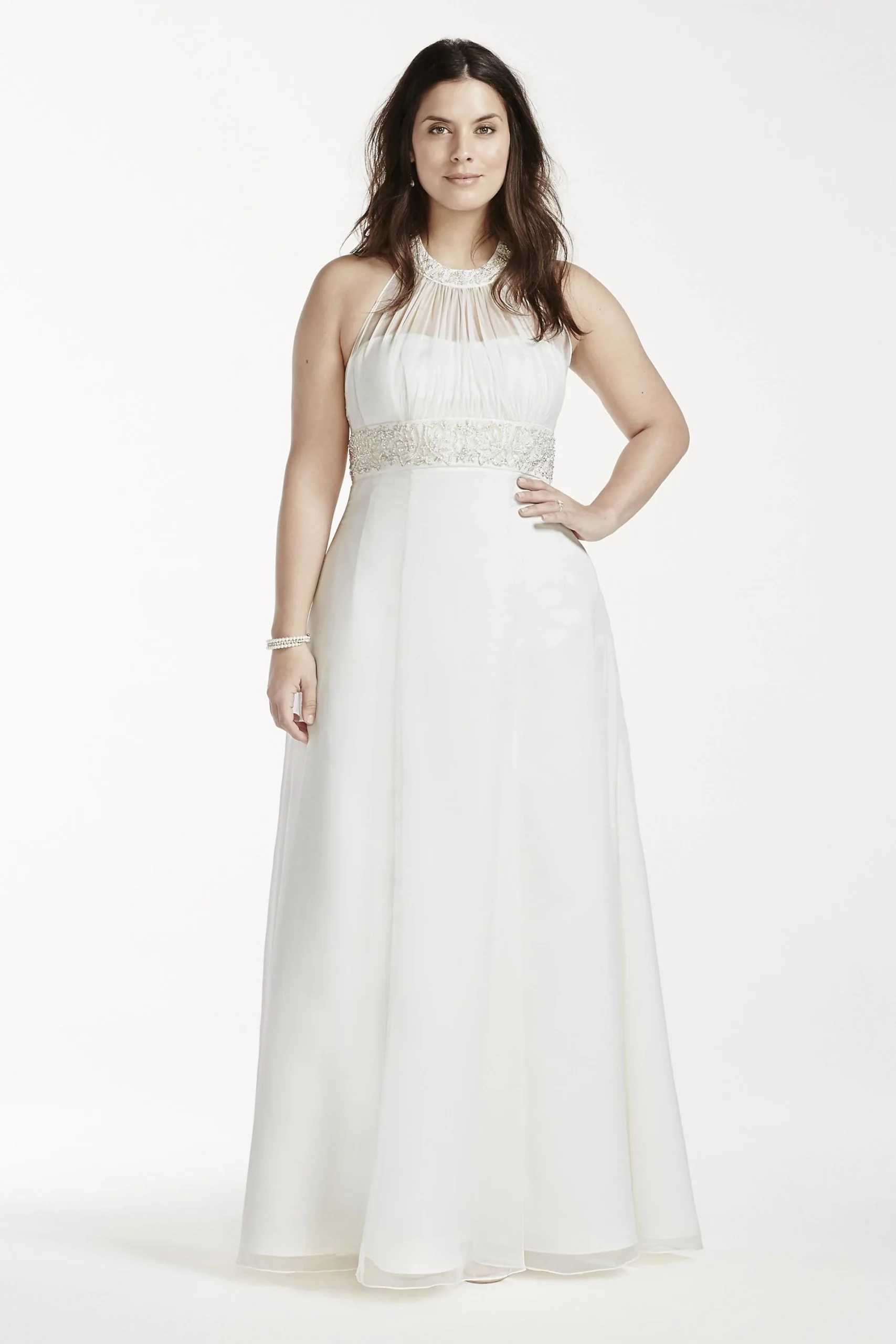 As-Is High Neck Chiffon Plus Size Wedding Dress