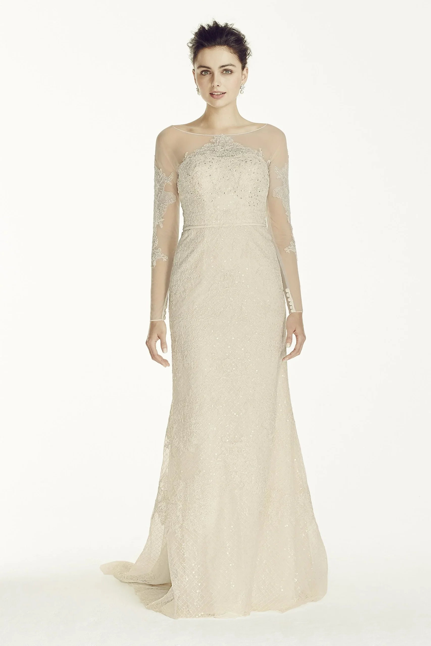 As-Is Illusion Sleeved Lace Wedding Dress