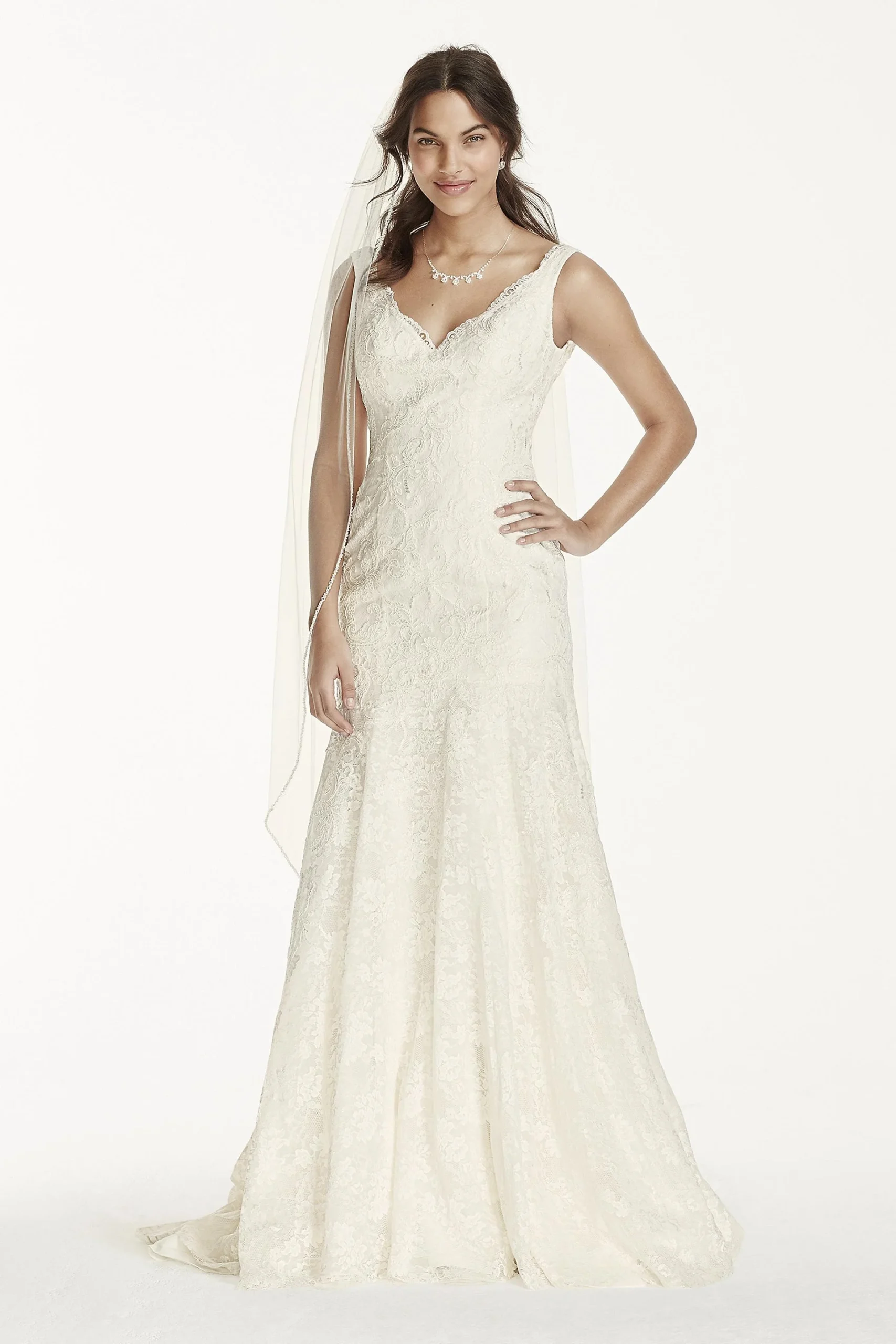 As-Is Jewel Lace Scalloped Petite Wedding Dress