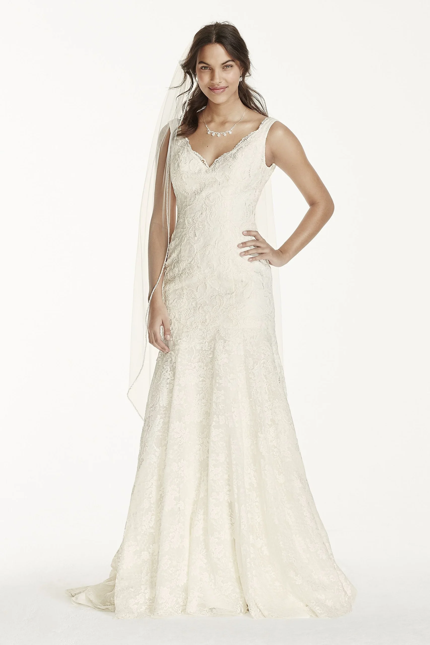 As-Is Jewel Mermaid Scalloped Petite Wedding Dress