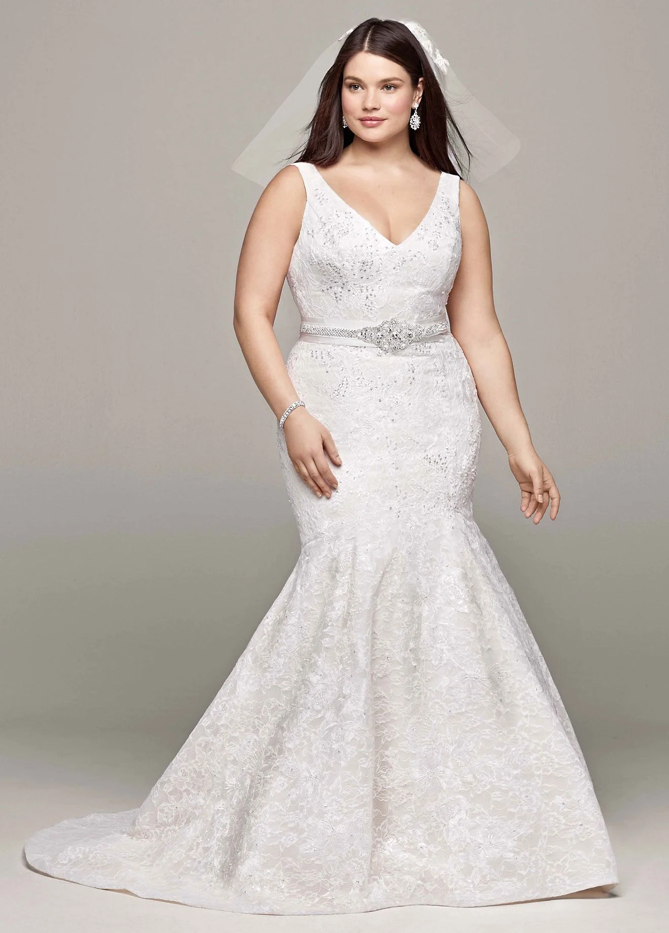 As-Is Lace and Deep V Neckline Wedding Dress