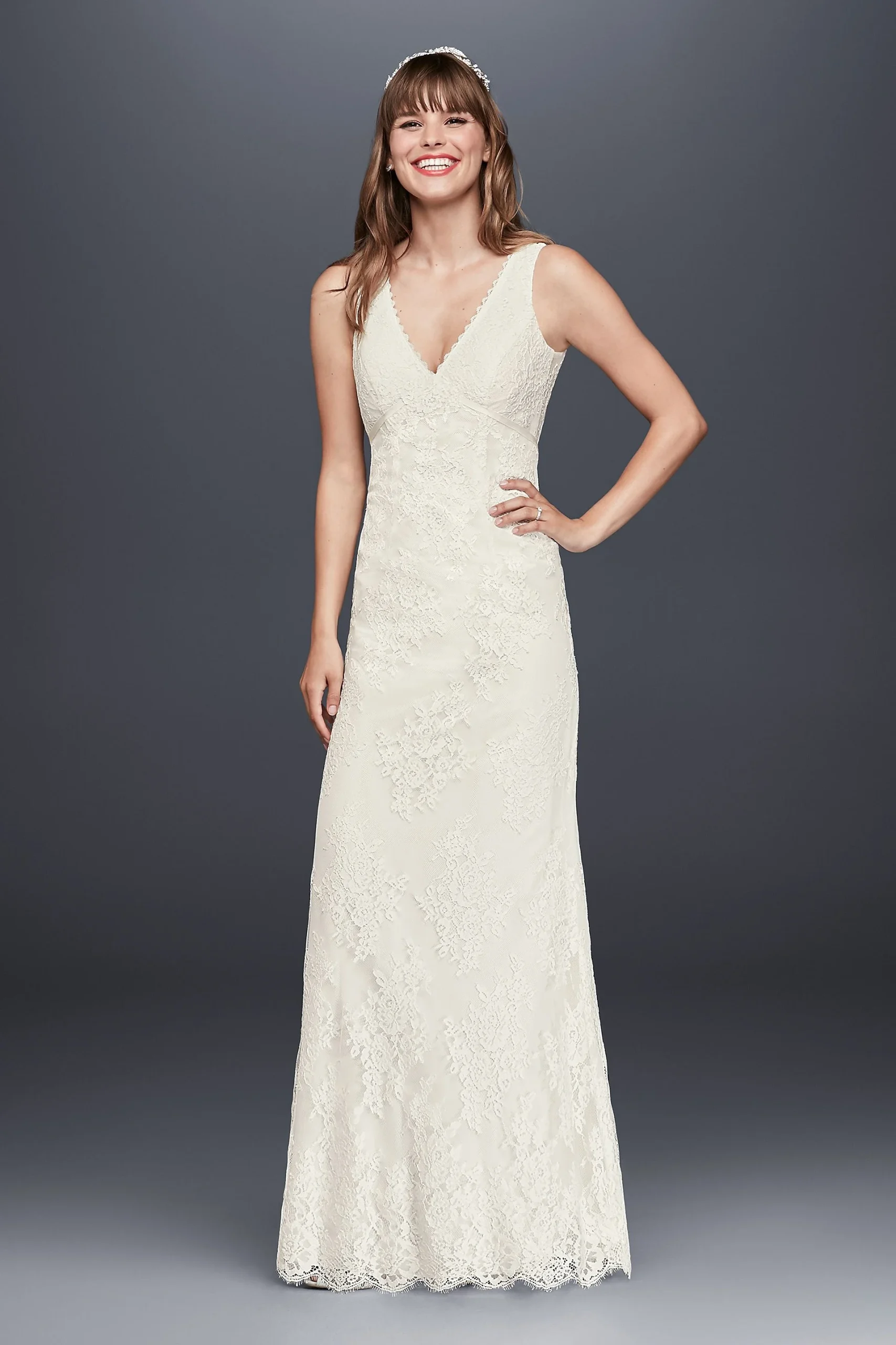 As-Is Lace Floral Wedding Dress with Tank Sleeves