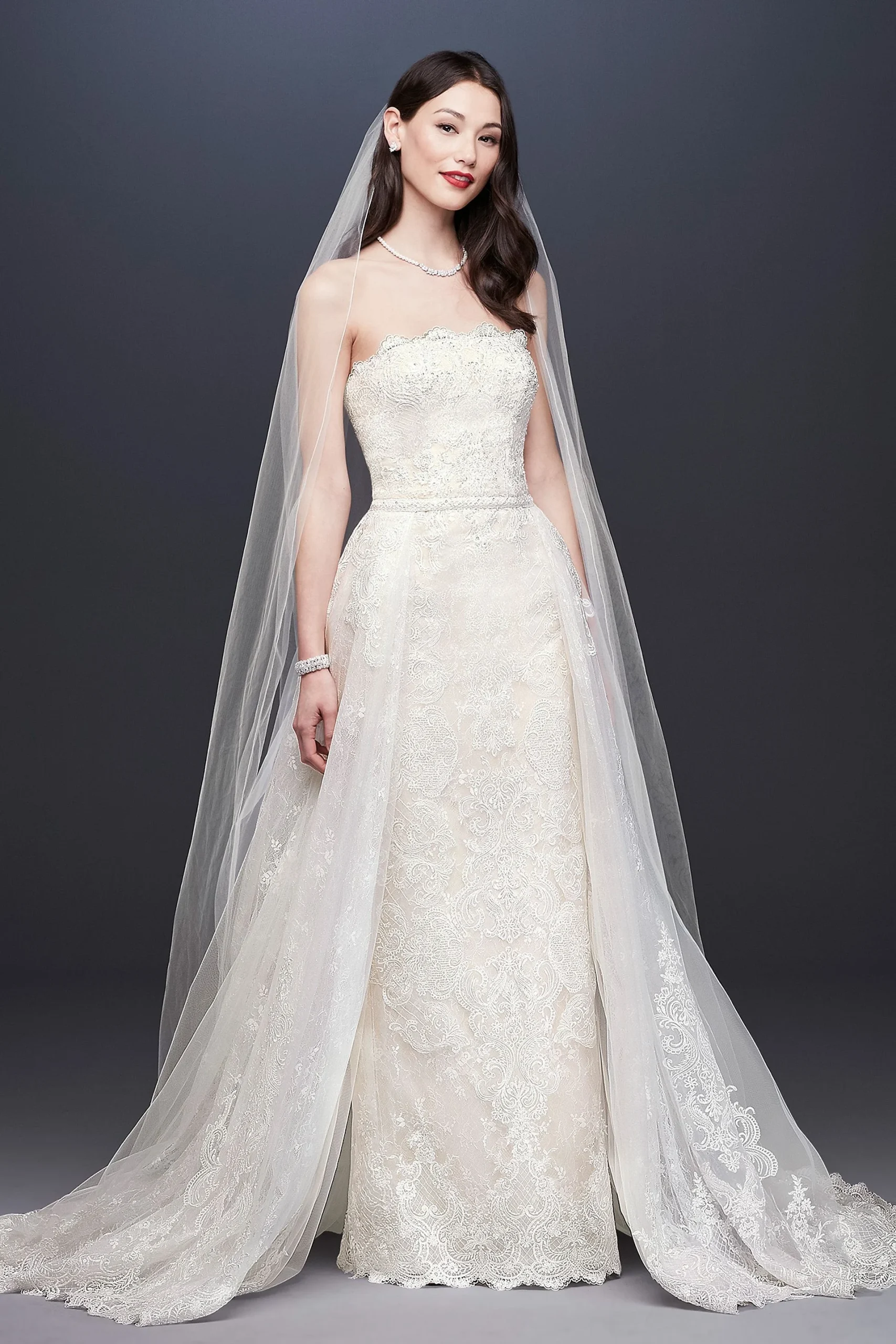 As-Is Lace Sheath Wedding Dress with Overskirt