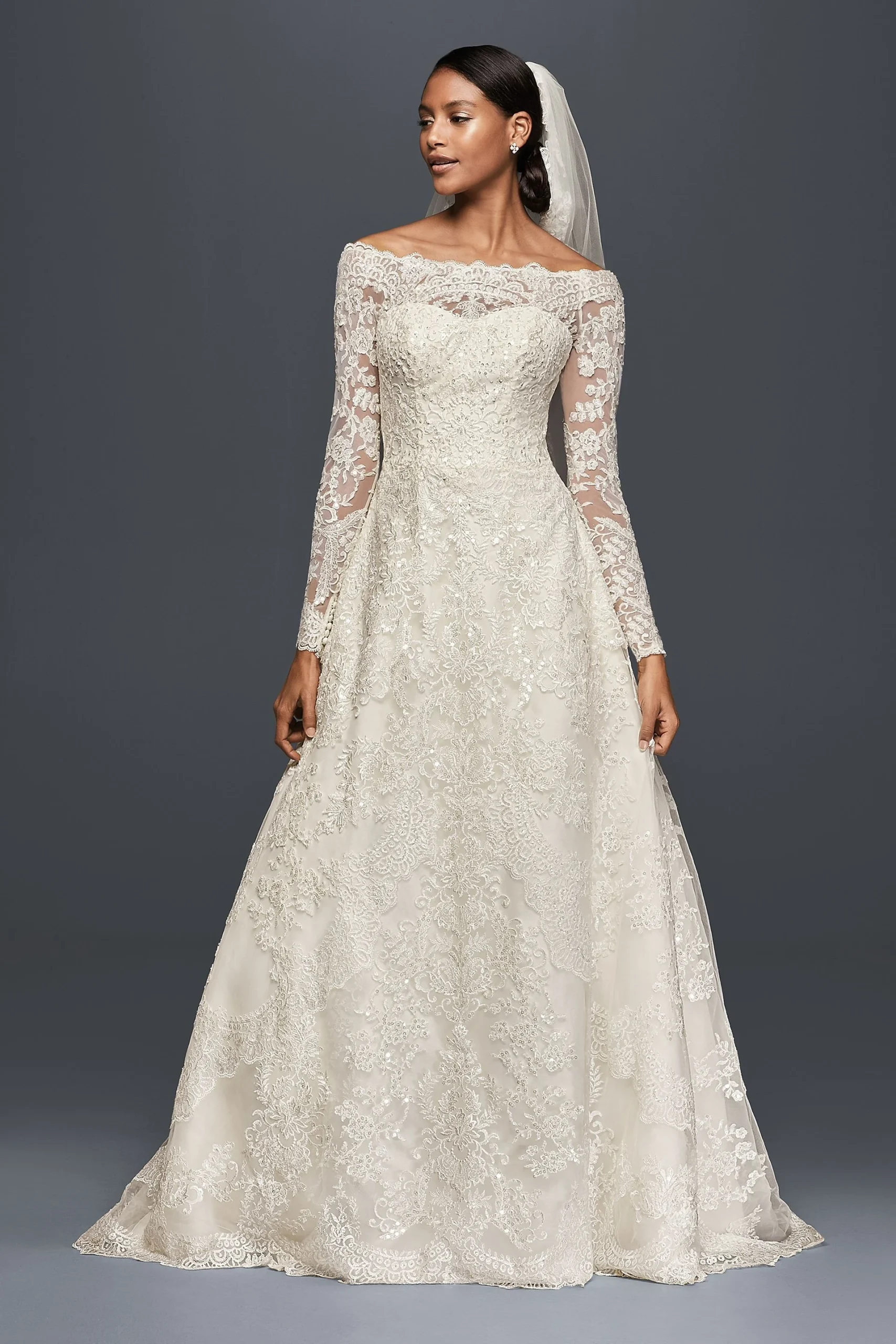 As-Is Off-The-Shoulder Lace A-Line Wedding Dress