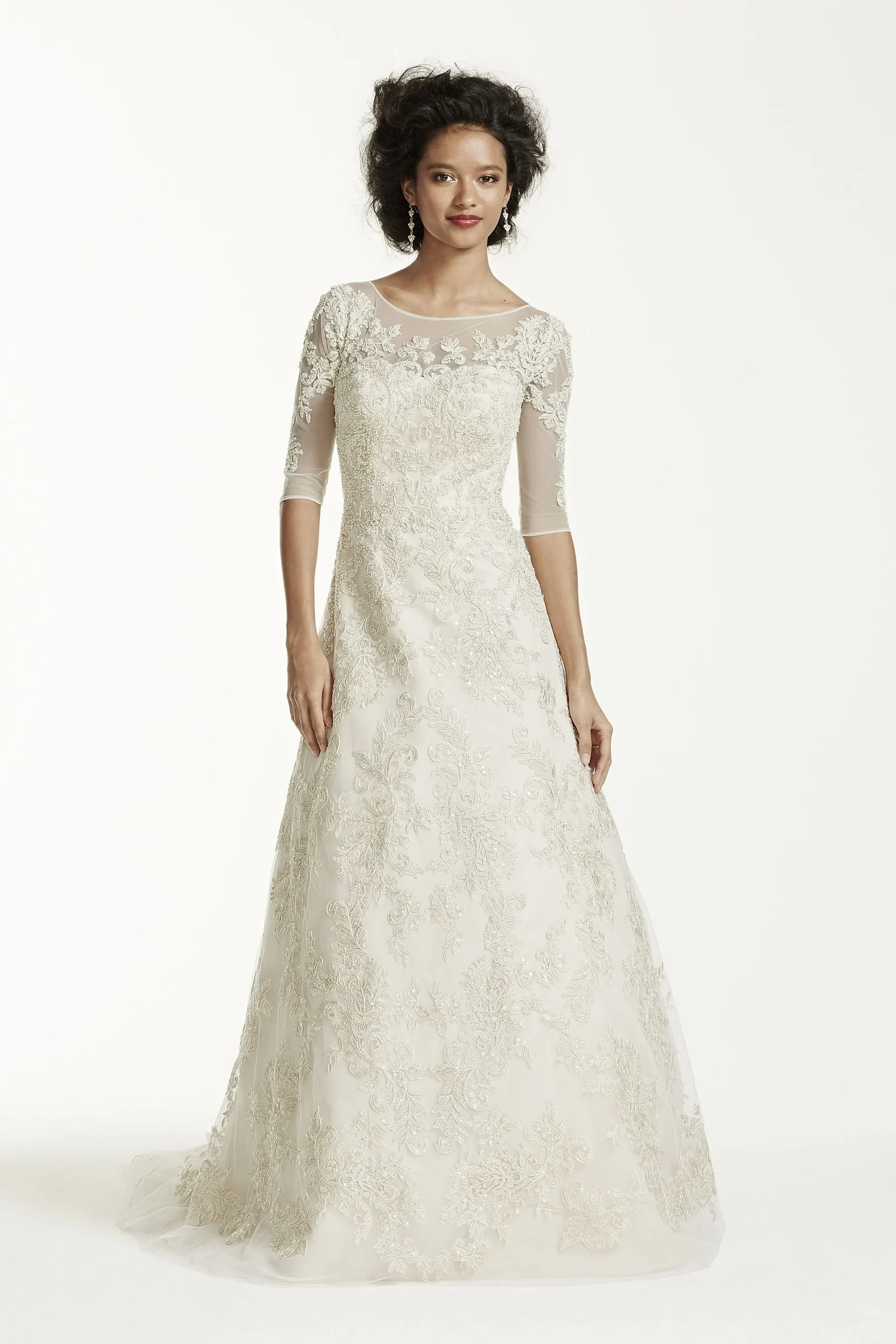 As-Is Oleg Cassini 3/4 Sleeve Lace Wedding Dress