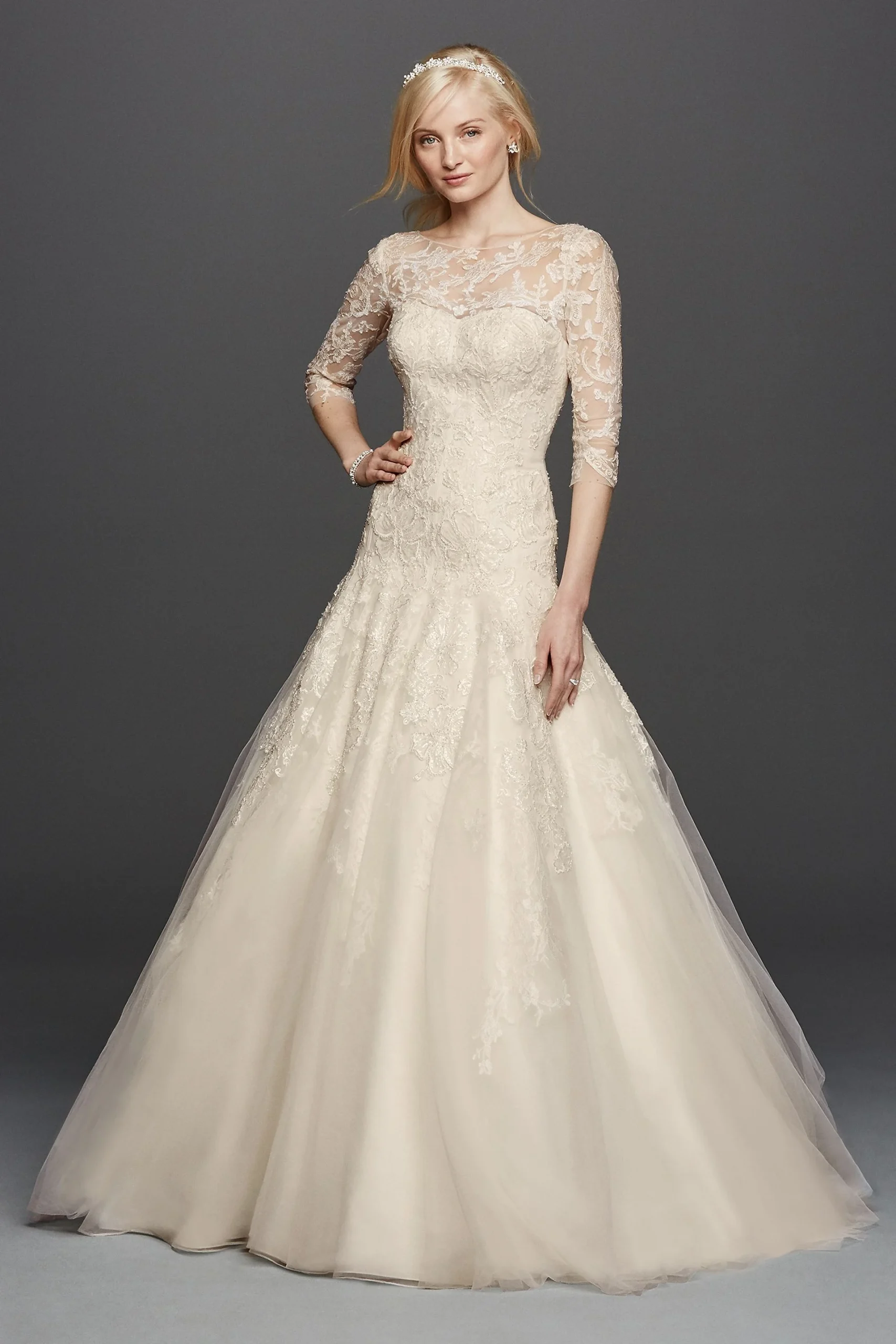 As-Is Oleg Cassini Illusion Lace Wedding Dress