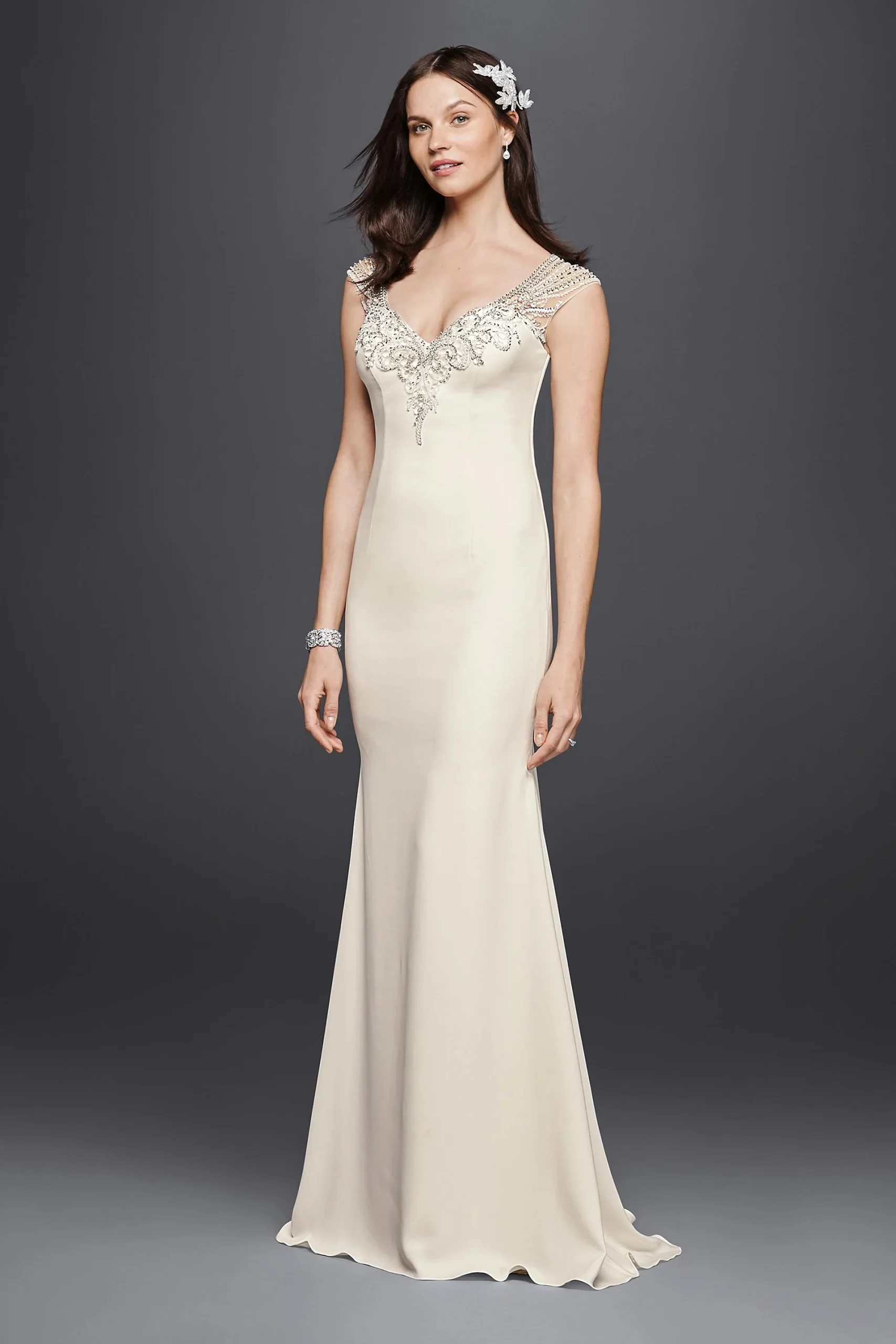 As-Is Petite Beaded Stretch Crepe Wedding Dress