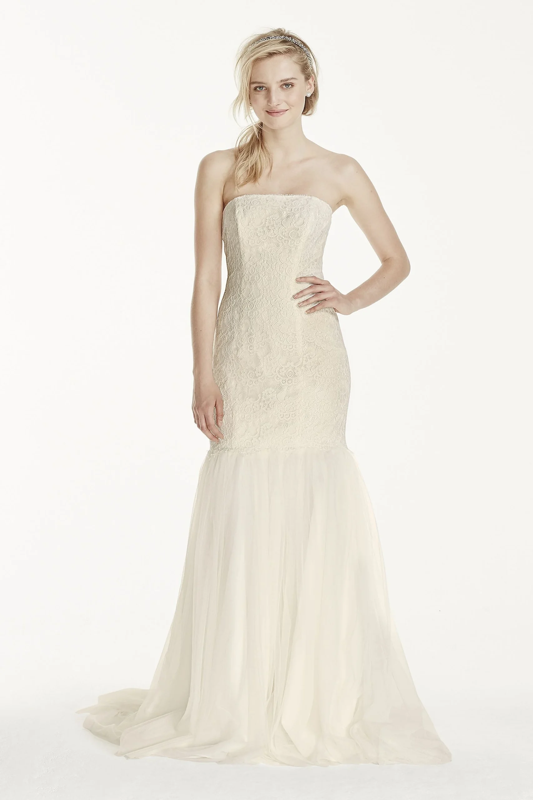 As-Is Petite Strapless Lace Trumpet Tuelle Skirt
