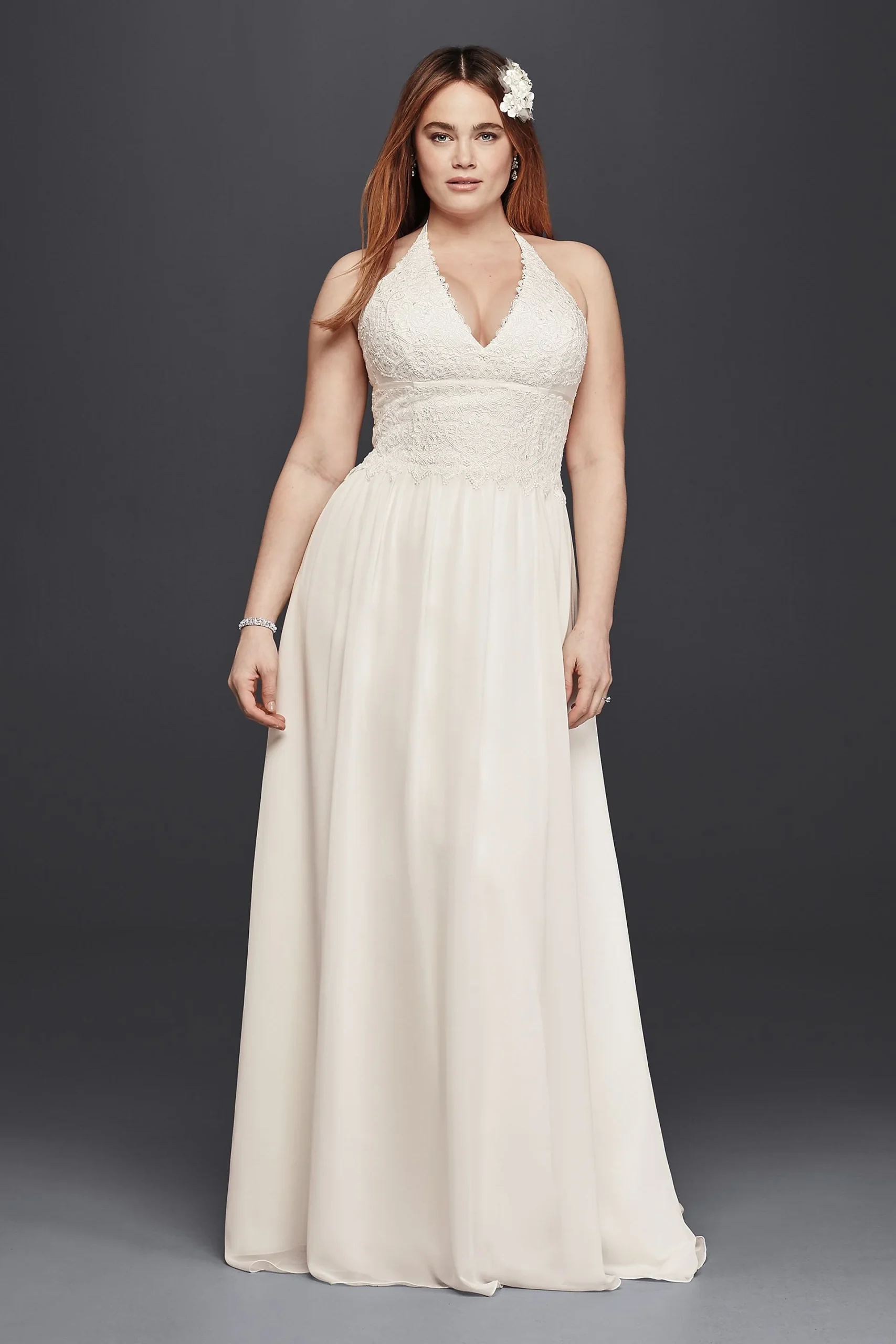 As-Is Plus Size Lace Sheath Halter Wedding Dress