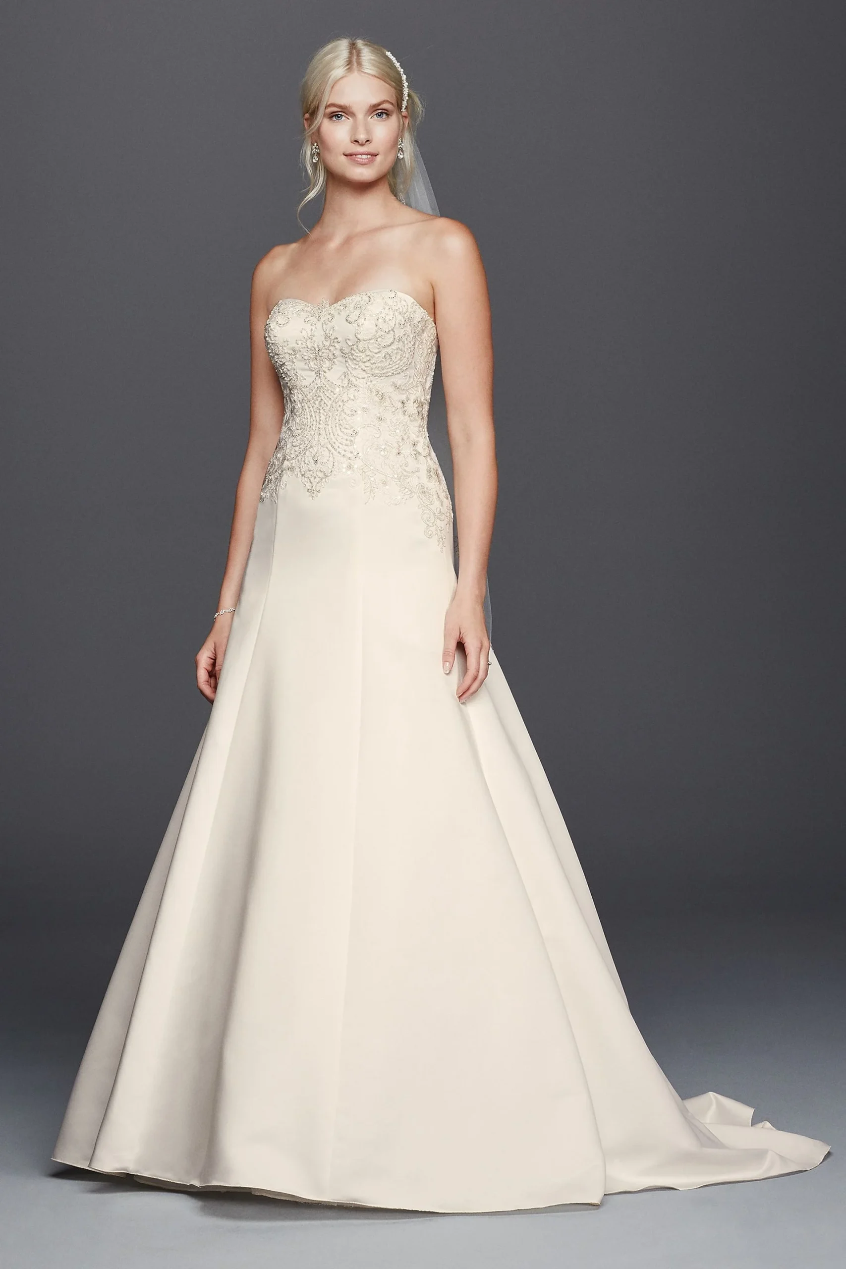 As-Is Satin Beaded Strapless A-line Wedding Dress