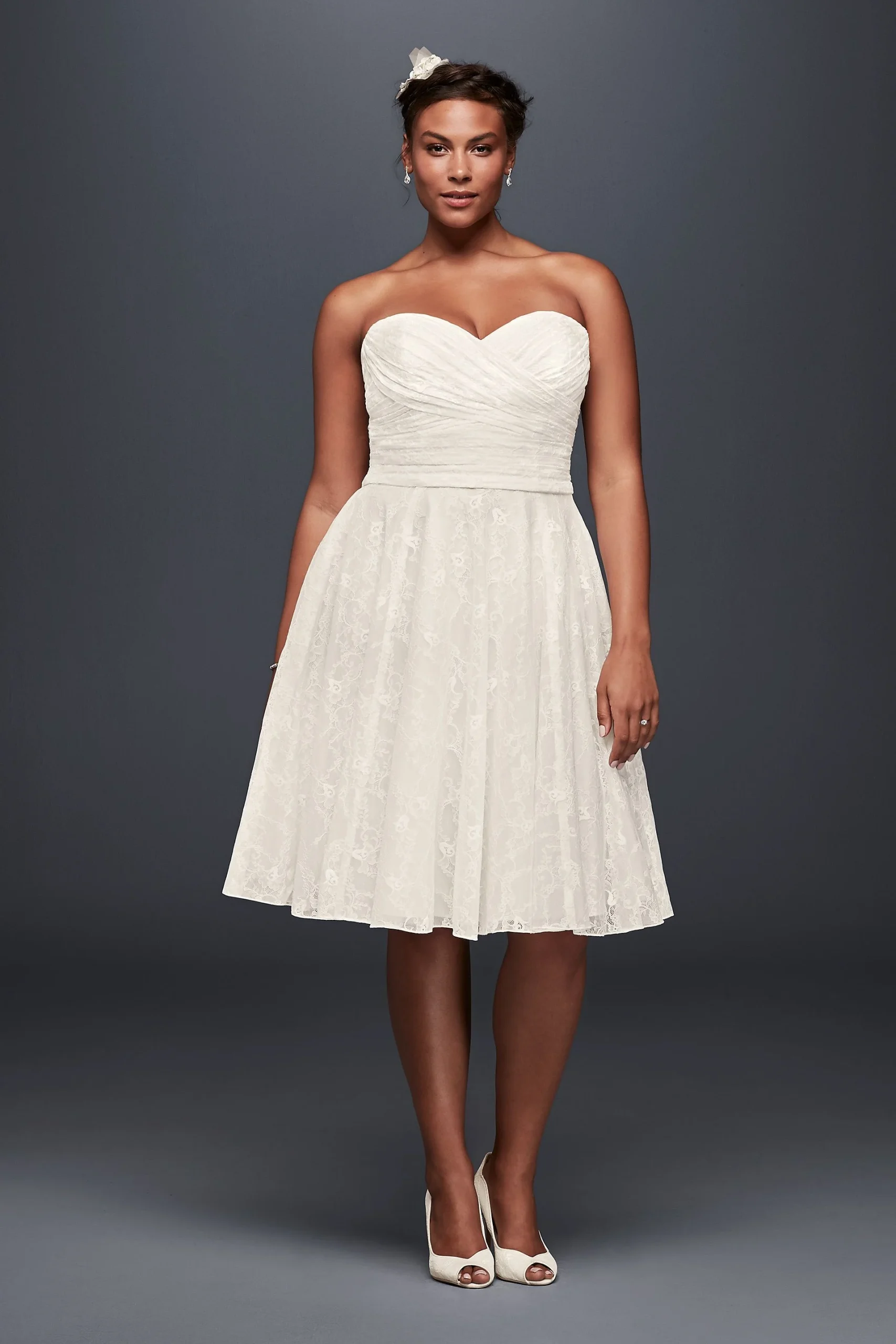 As-Is Strapless Lace Plus Size Short Wedding Dress