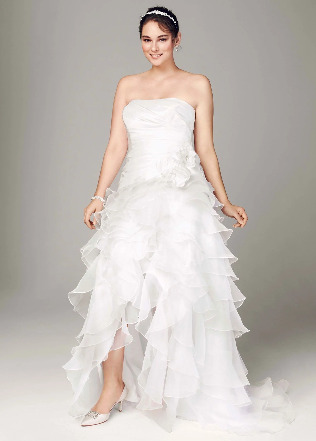 As-Is Taffeta High Low Ruffle Skirt Plus Gown