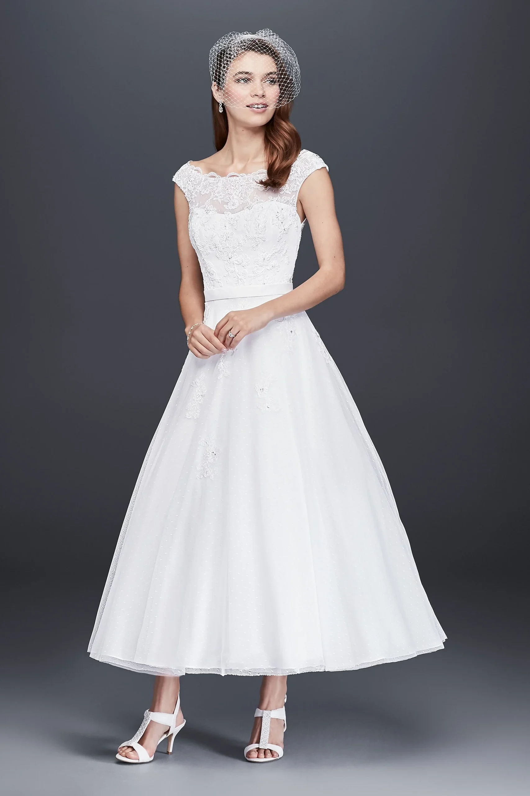 As-Is Tea Length Illusion Neckline Wedding Dress