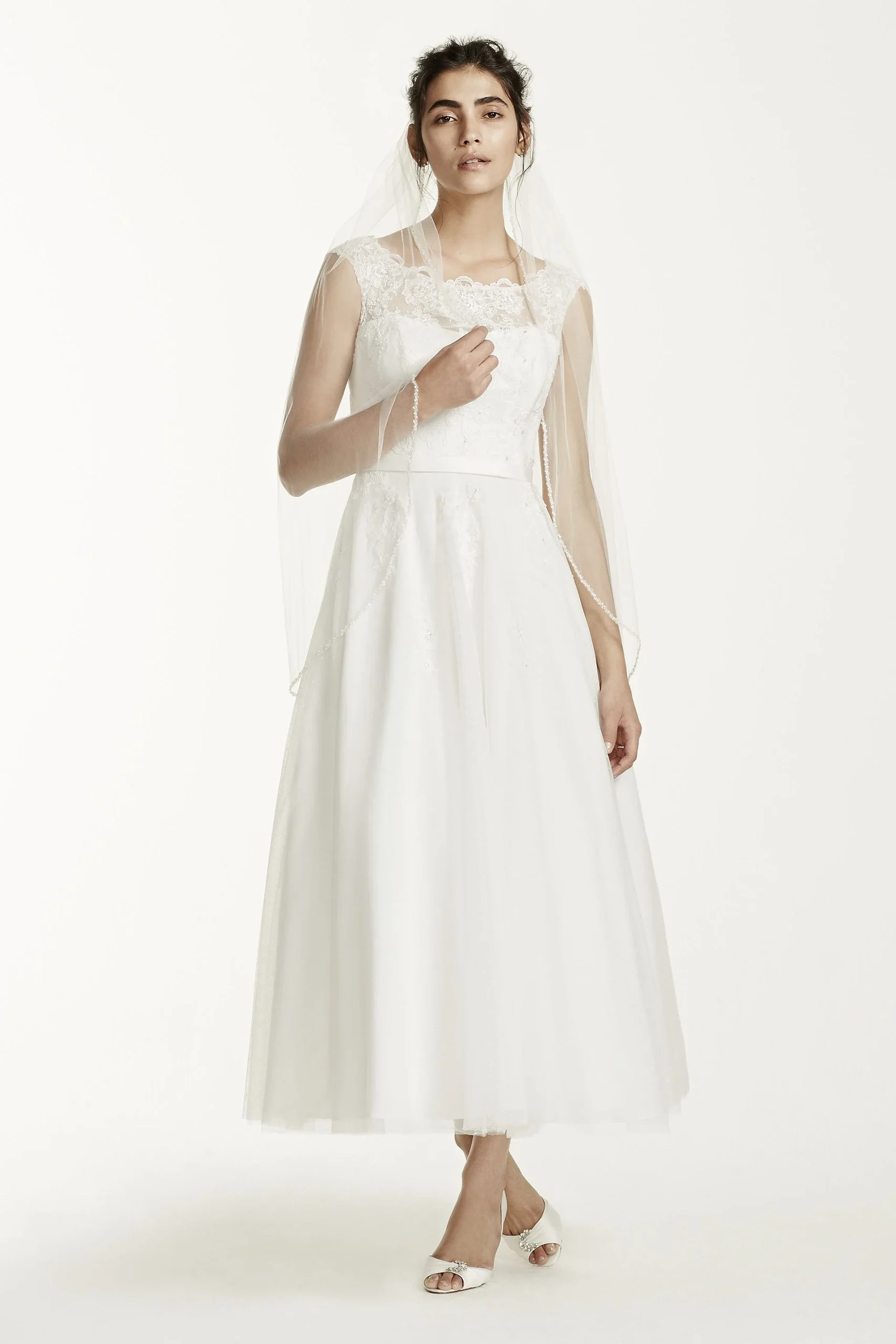 As-Is Tea Length Tulle Illusion Neck Wedding Dress