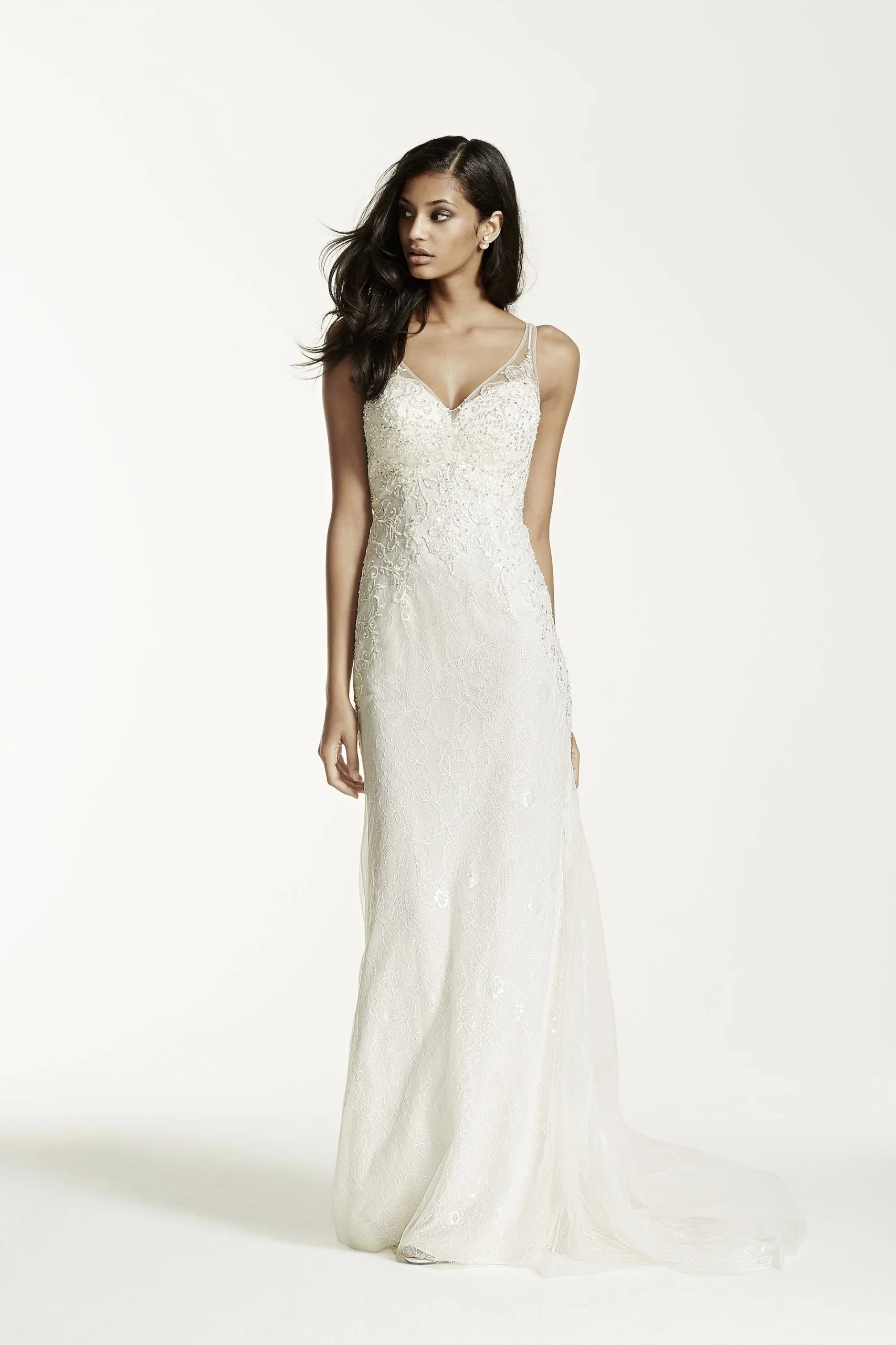 As-Is V-Neck Wedding Dress with Illusion