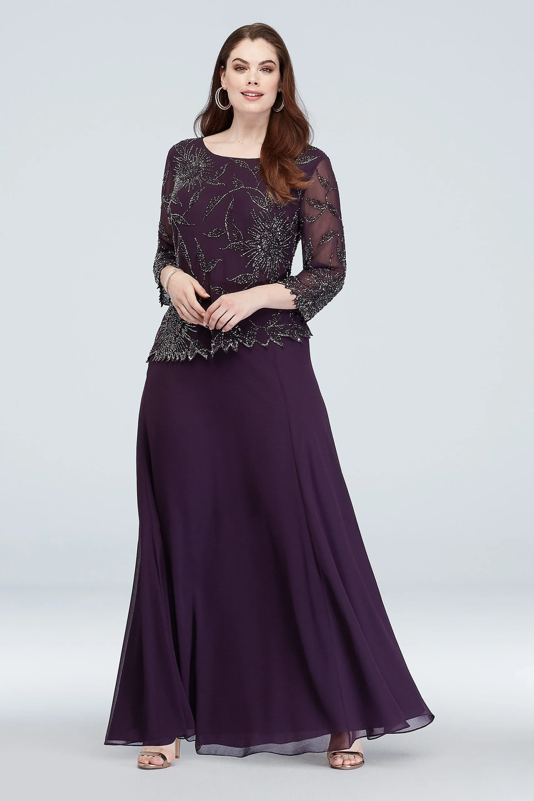 Asymmetric Hem Beaded Floral Plus Size Dress