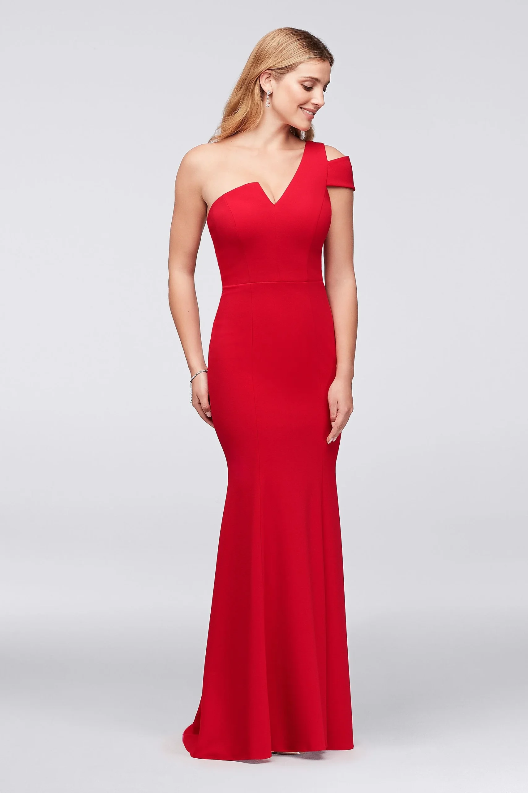 Asymmetric Notched Neckline Crepe Mermaid Gown