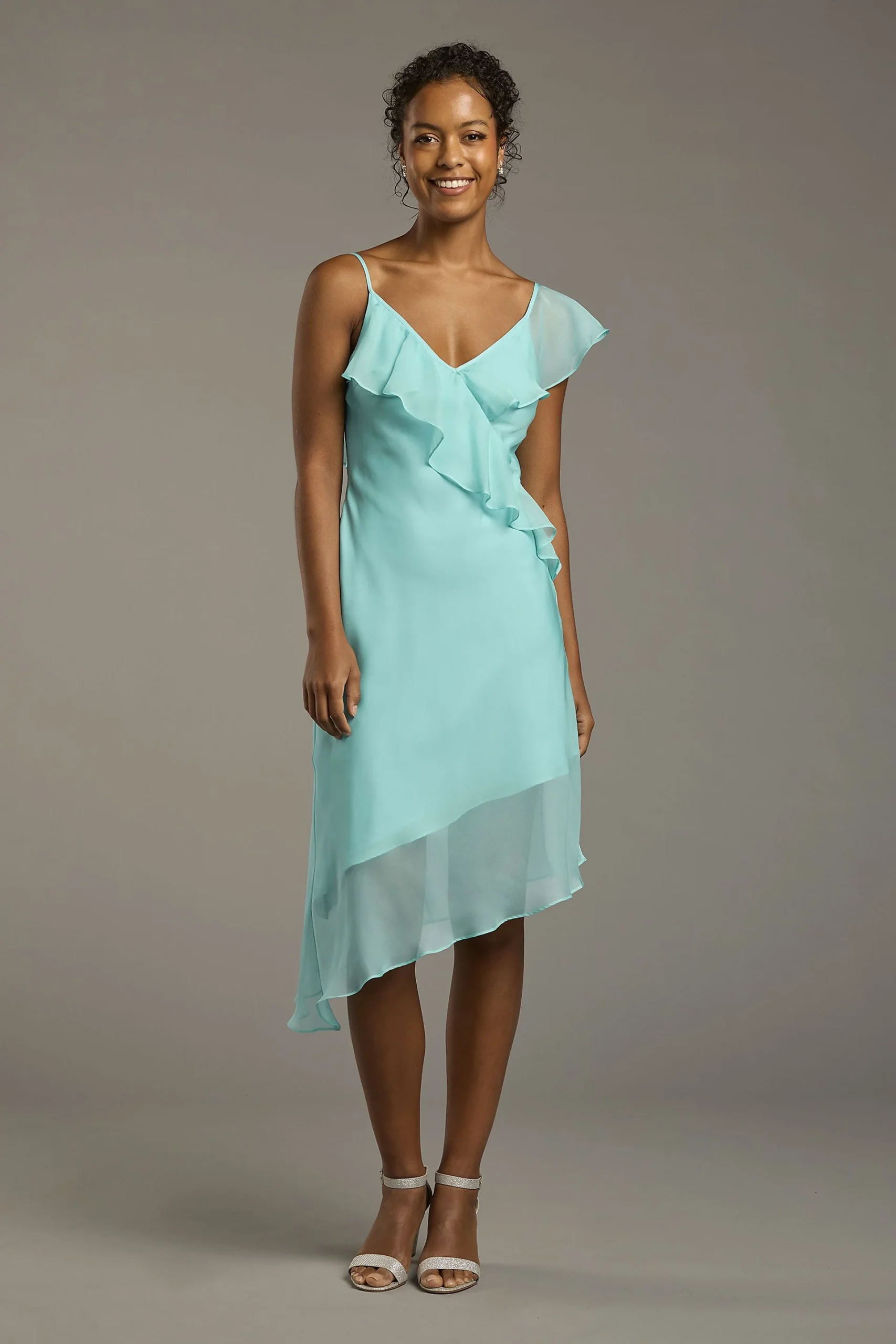 Asymmetrical Chiffon Ruffle Dress