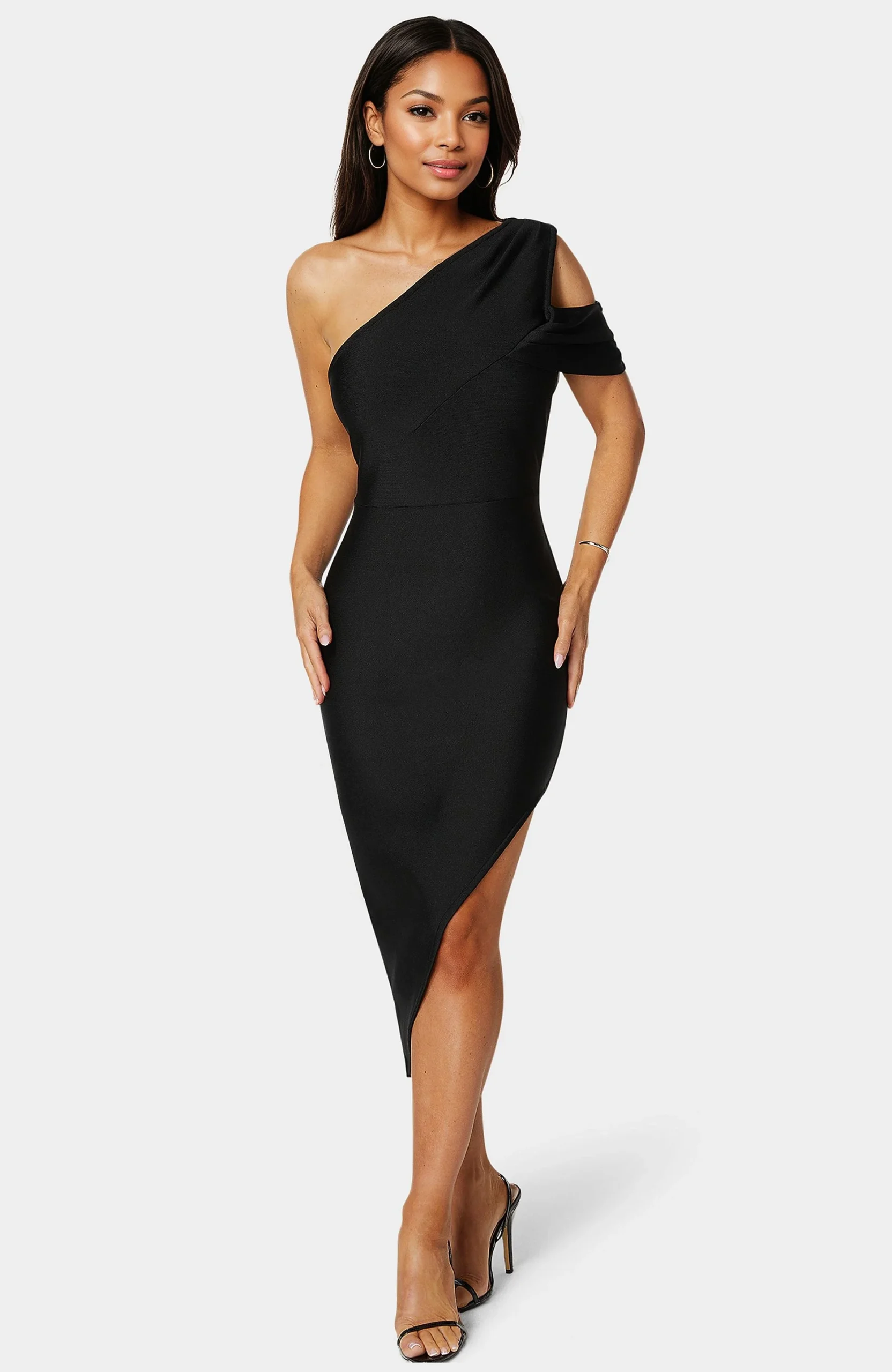 Asymmetrical High Slit Bandage Midi Dress