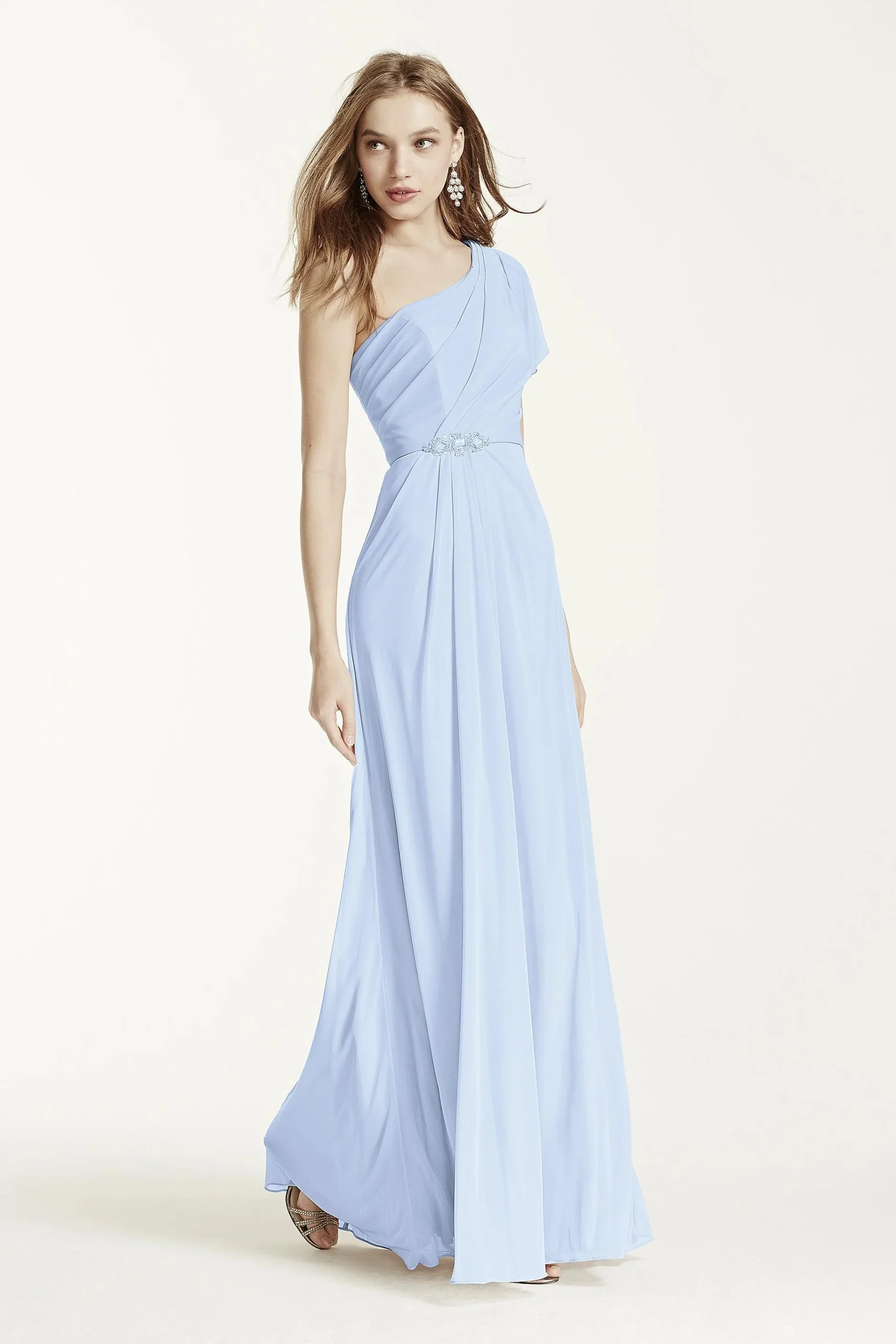 Asymmetrical Neck Beaded Dress with Side Slit