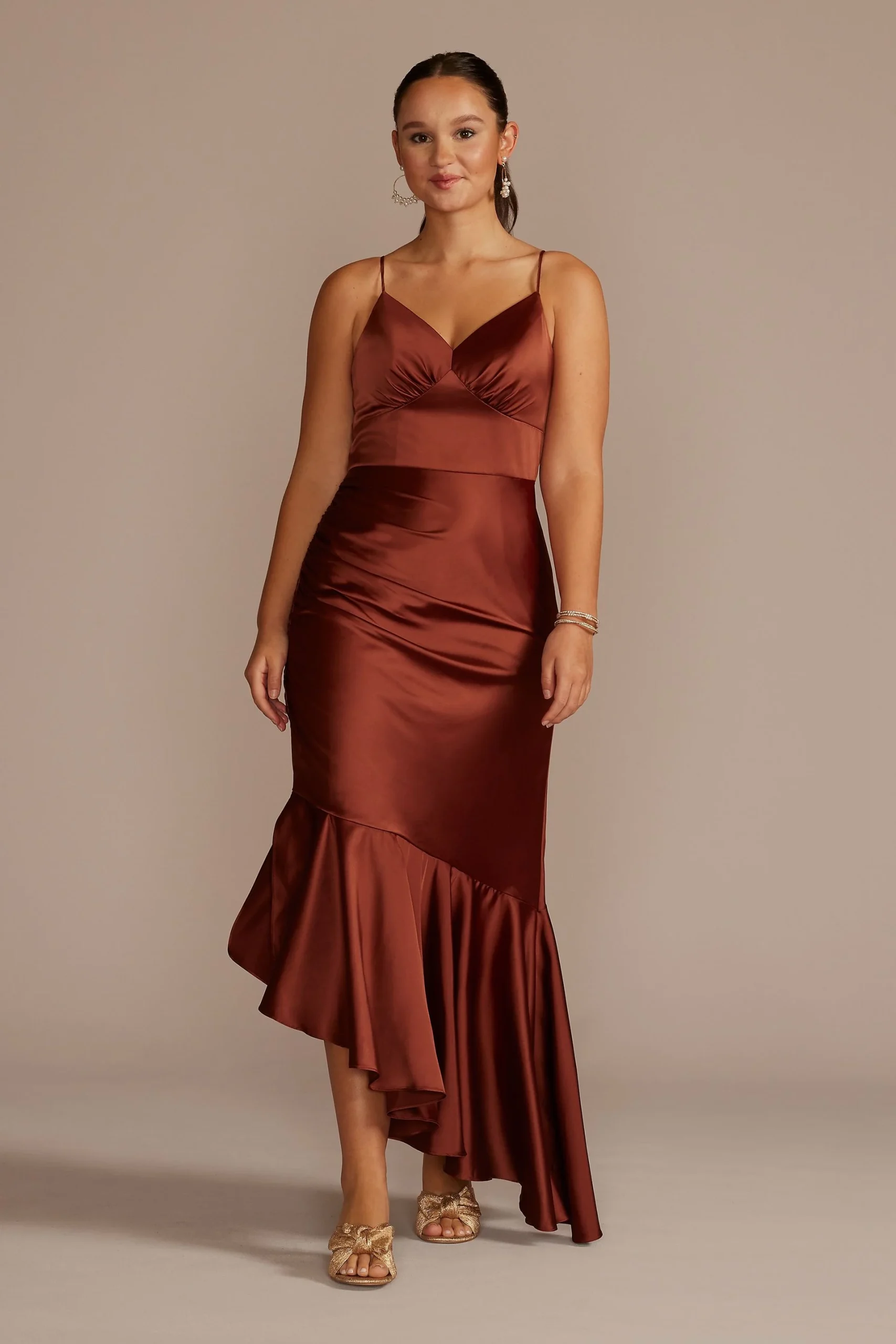 Asymmetrical Stretch Charmeuse Sheath Dress