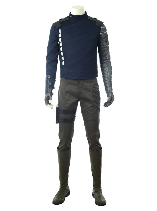Avengers Infinity War Winter Soldier Bucky Barnes Navy Blue Top Battle Suit Halloween Cosplay Costume Full Set