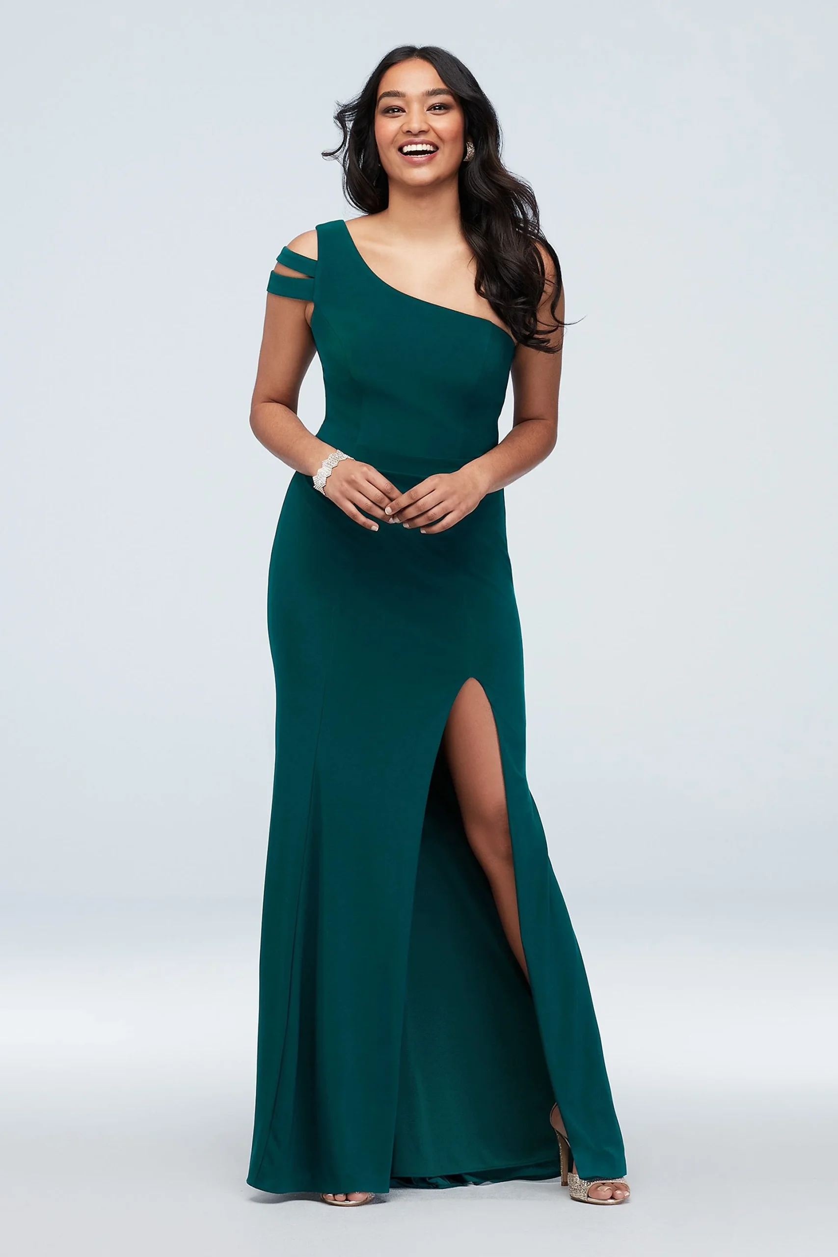 Banded Asymmetric Sleeve Stretch Jersey Gown
