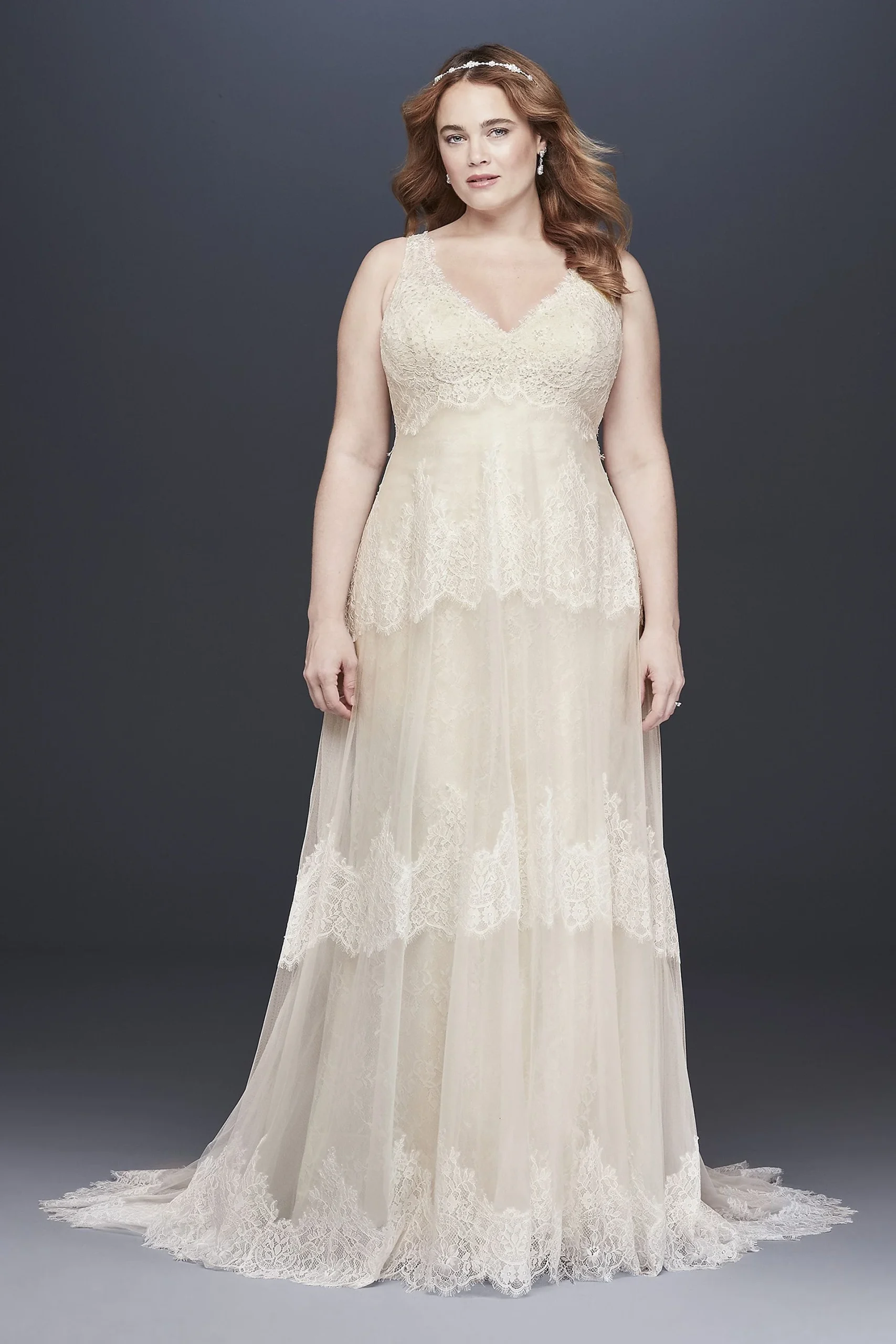 Banded Eyelash Lace Layered Wedding Dress