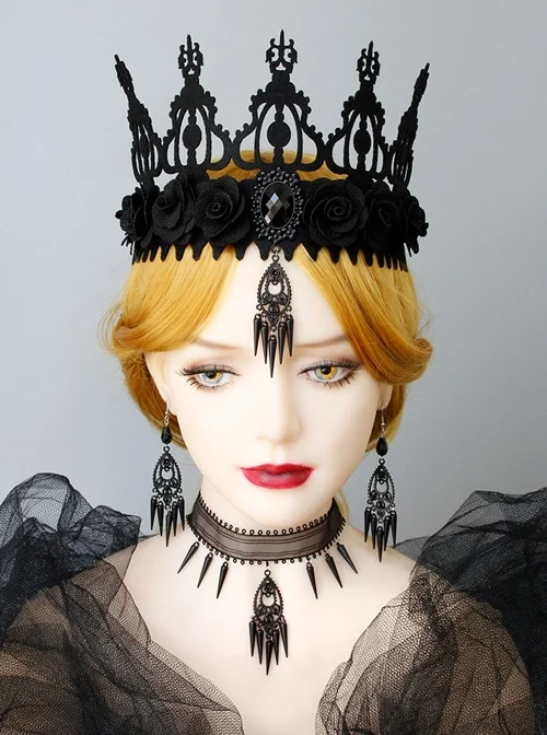 Baroque Black Retro Halloween Crown Masquerade Party Ribbon Headband