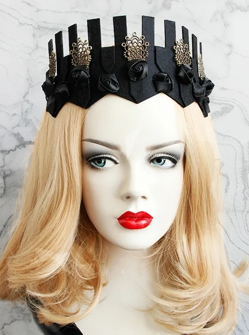 Baroque Vintage Crown Gothic Black Rose Crown Halloween Hairband
