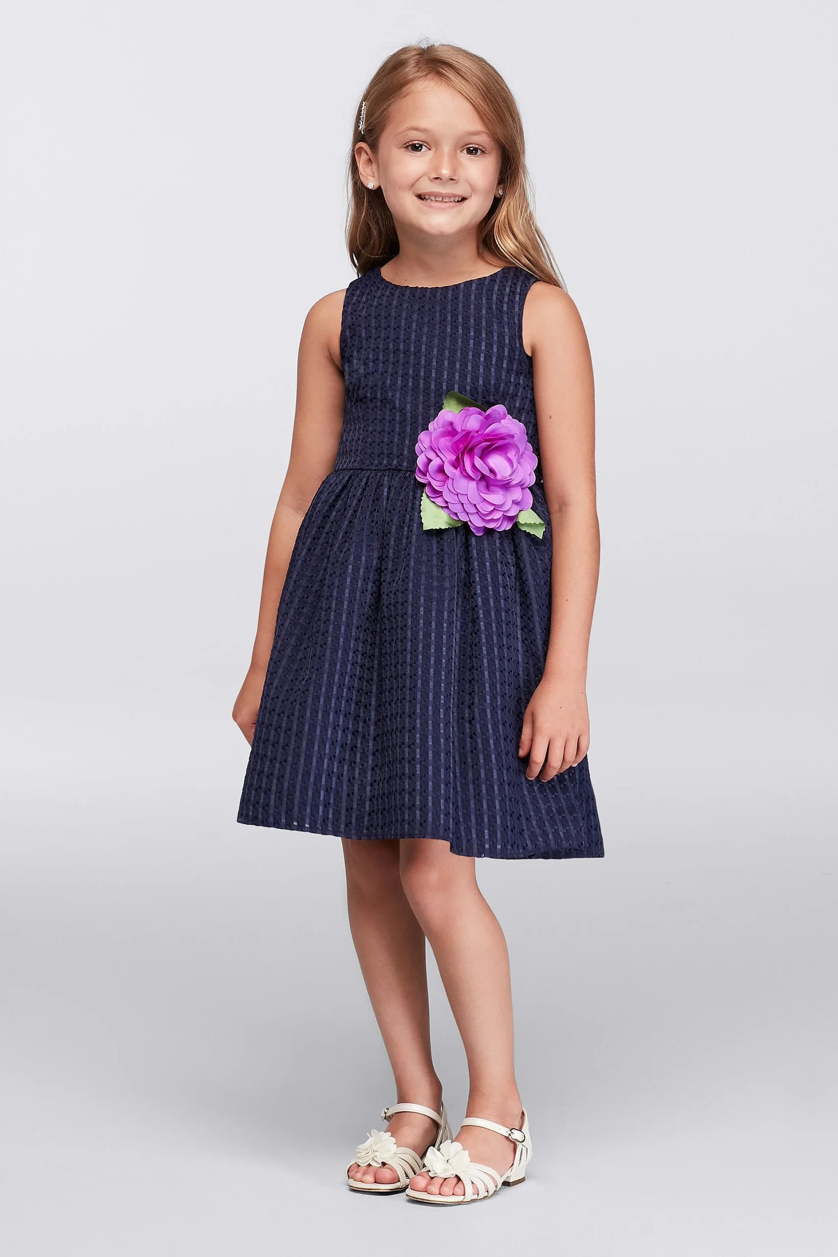 Basketweave Fit-and-Flare Dress with Flower