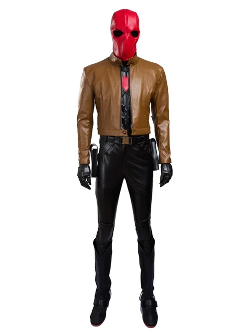 Batman Red Hood Jason Todd Brown Jacket Set Halloween Cosplay Costume
