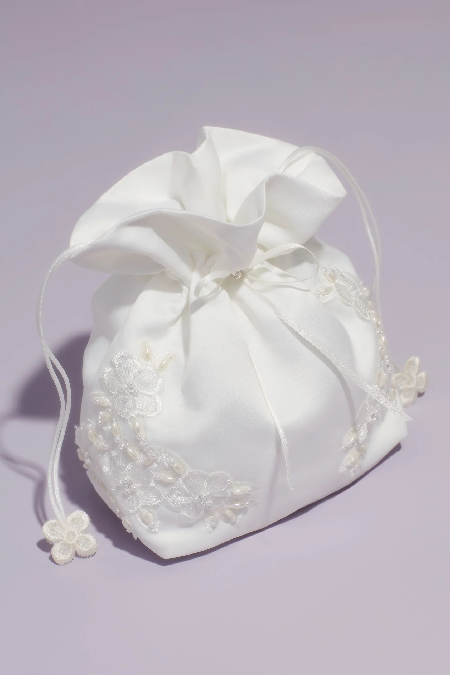 Bead and Floral Embellished Satin Money Bag